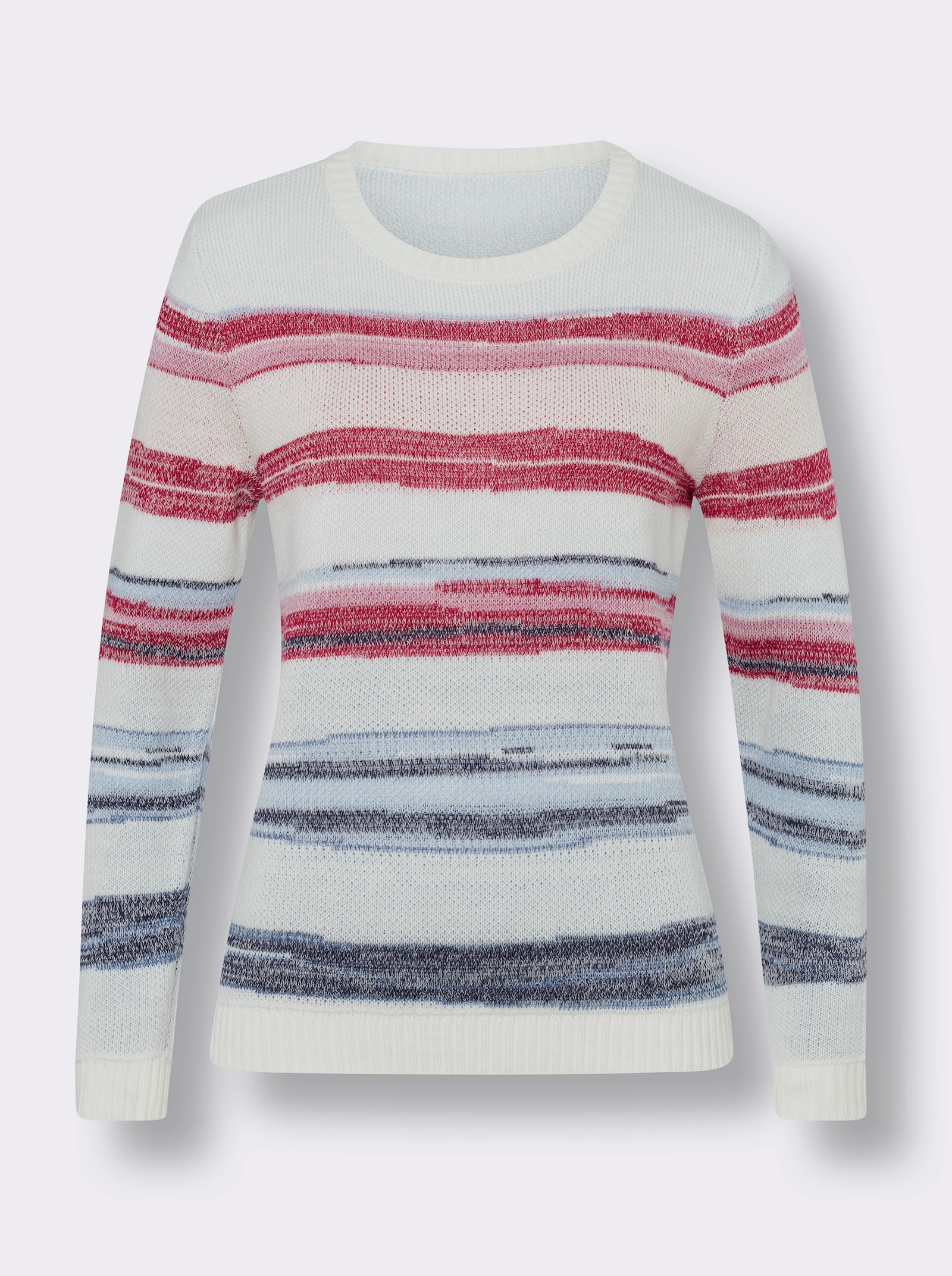 Žakárový svetr s proužkovaným vzorem - ecru-červená-proužek