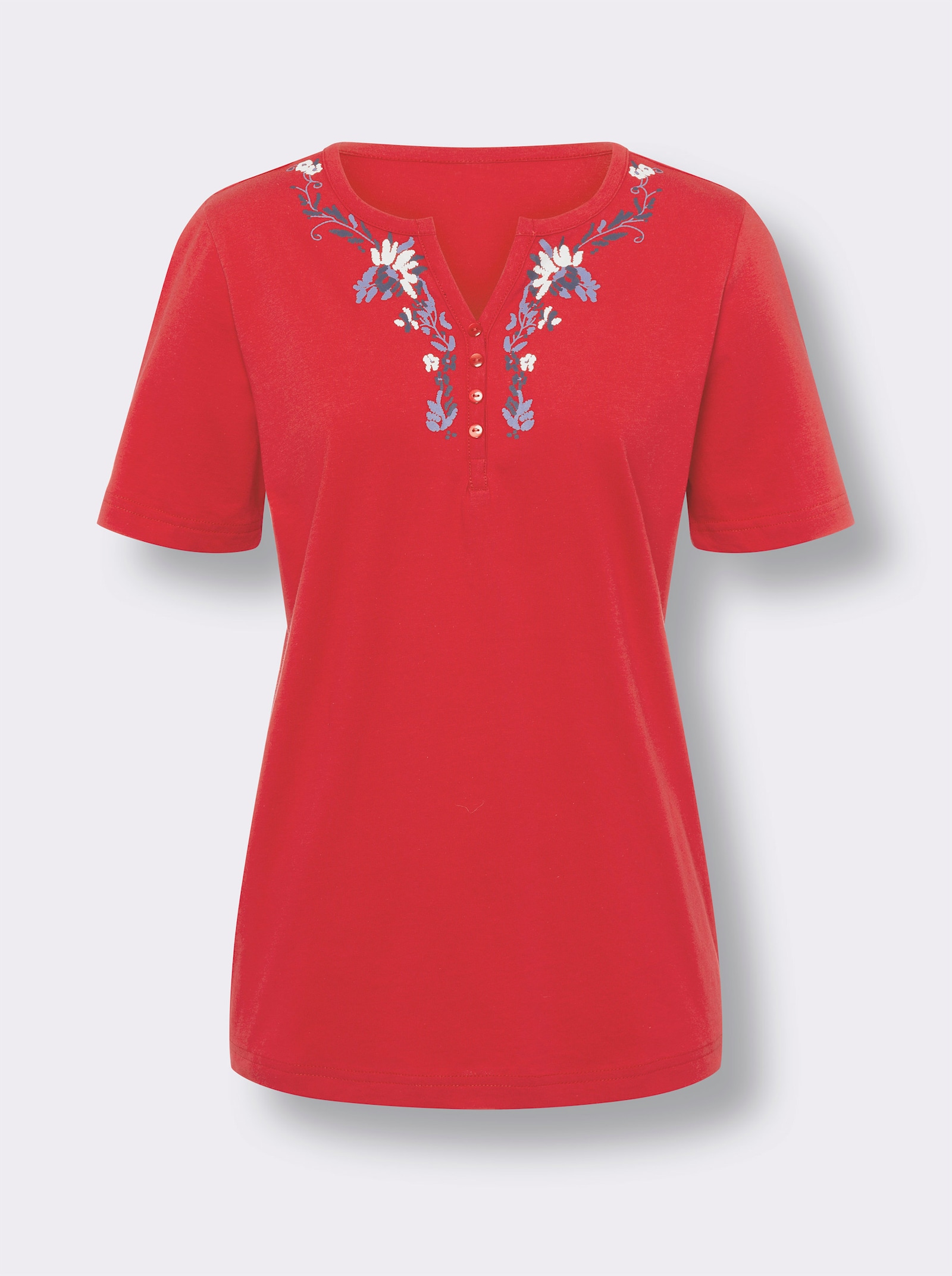 Shirt met korte mouwen en op dessin geplaatste bloemenprint - rood/ecru