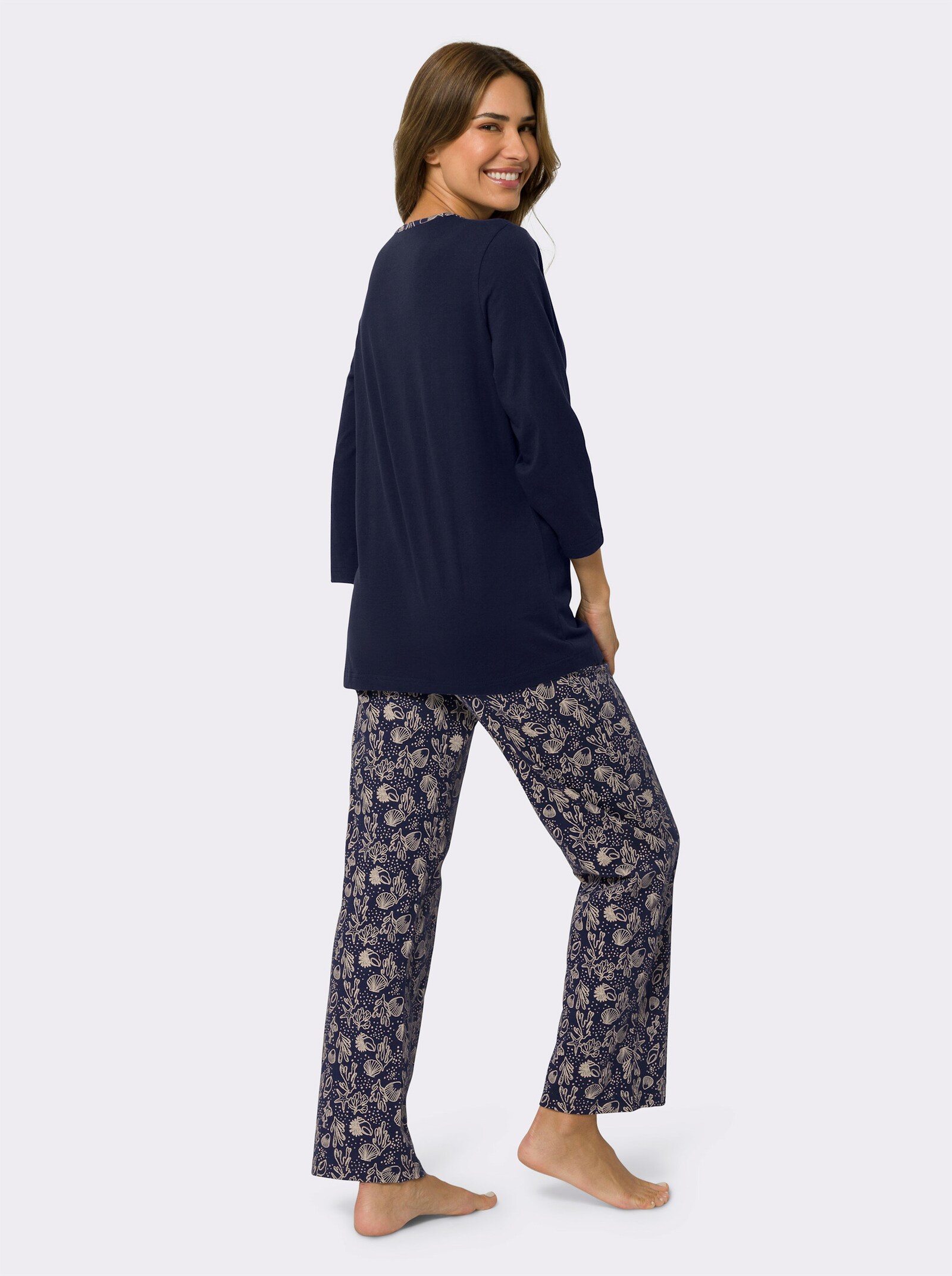 Pyjama met schelpenpatroon - marine/beige geprint