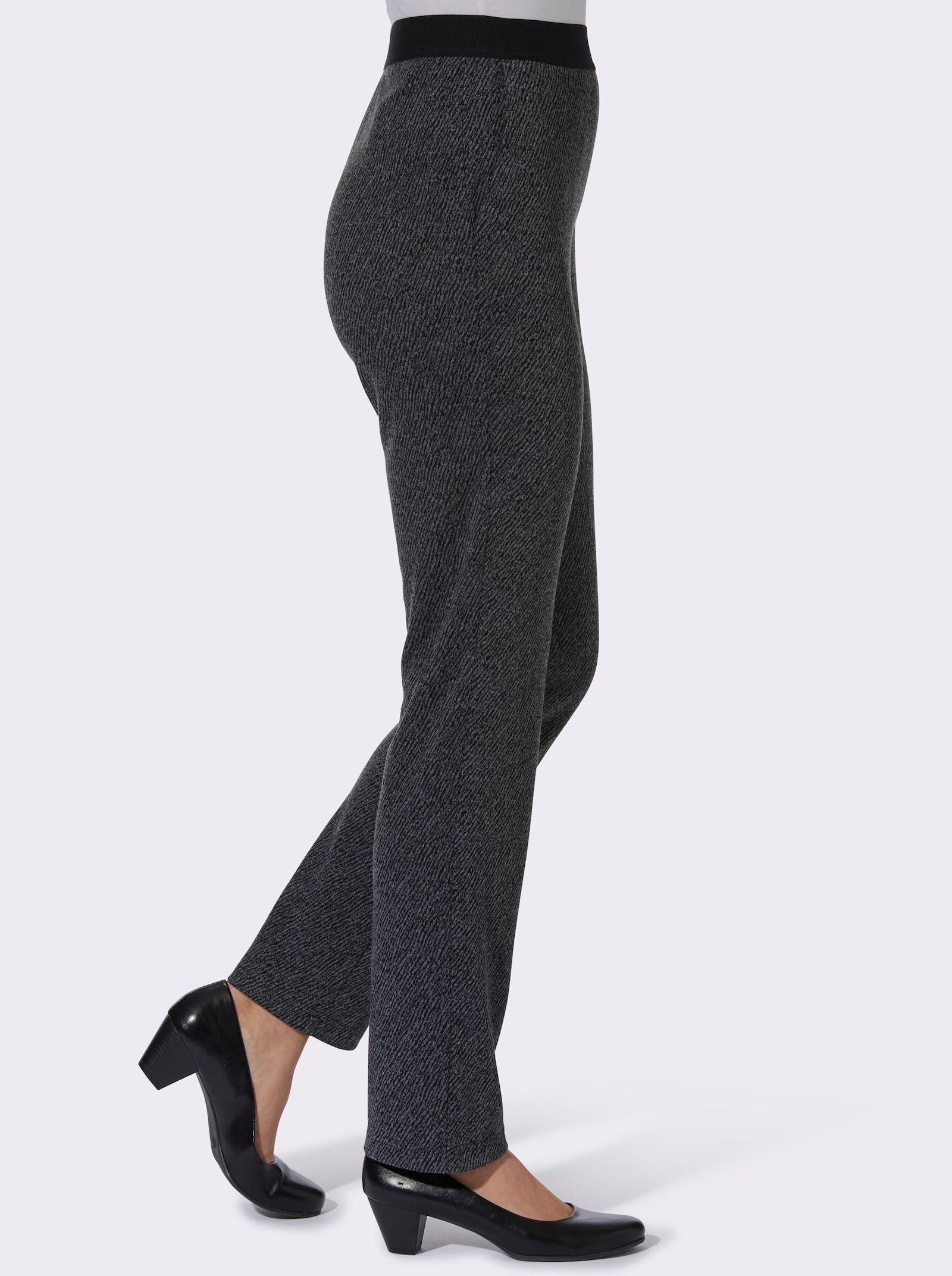 Comfortbroek met brede comfortband rondom - zwart/grijs gemêleerd