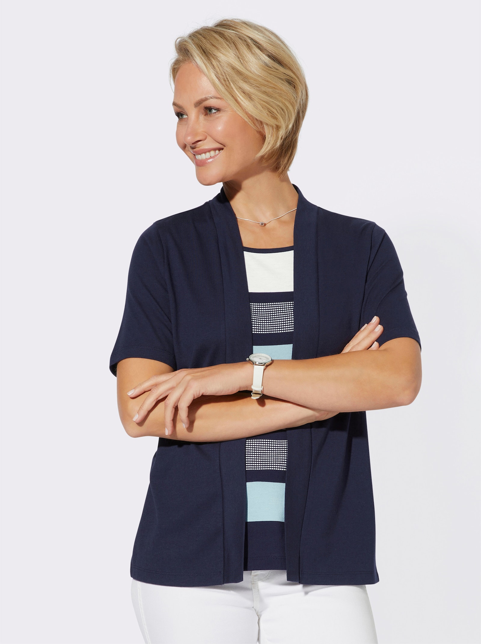 2-in-1-shirt in extra zachte materiaalmix - marine