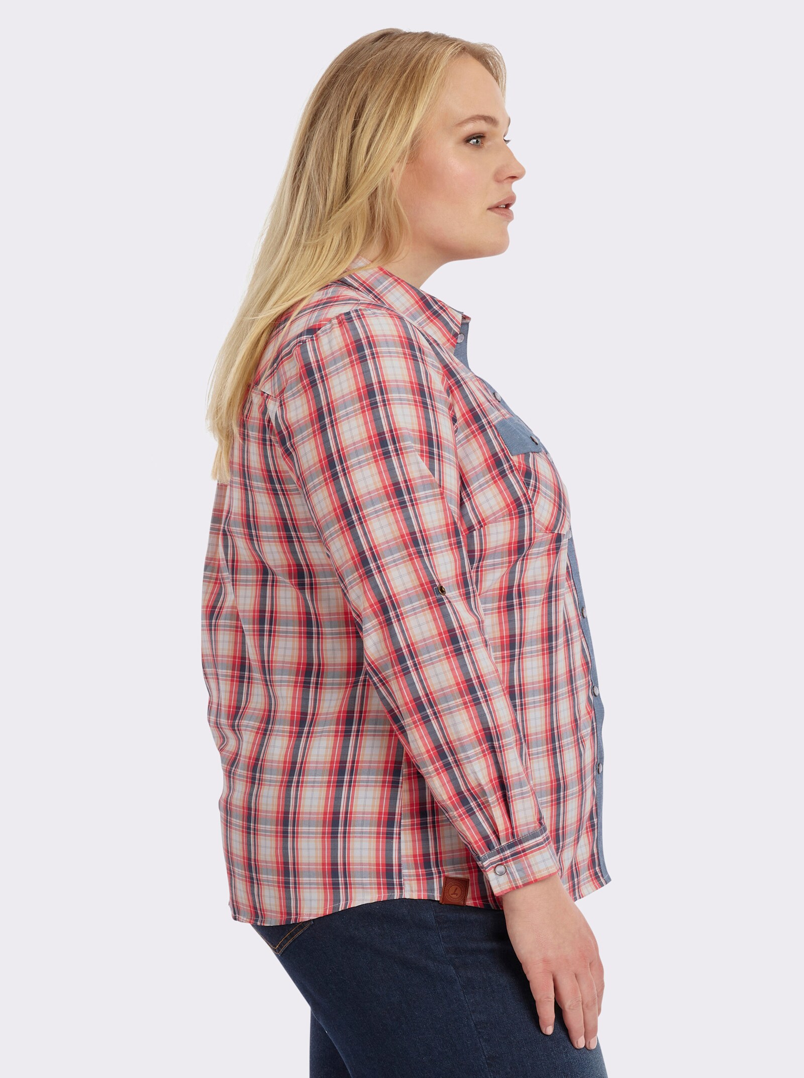 Karobluse mit aufgesetzten Brusttaschen - hummer-weiß-kariert