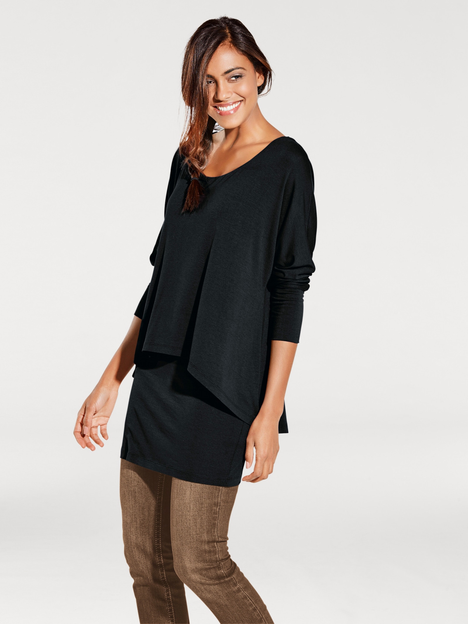 heine Shirt met ronde hals en vleermuismouwen - zwart