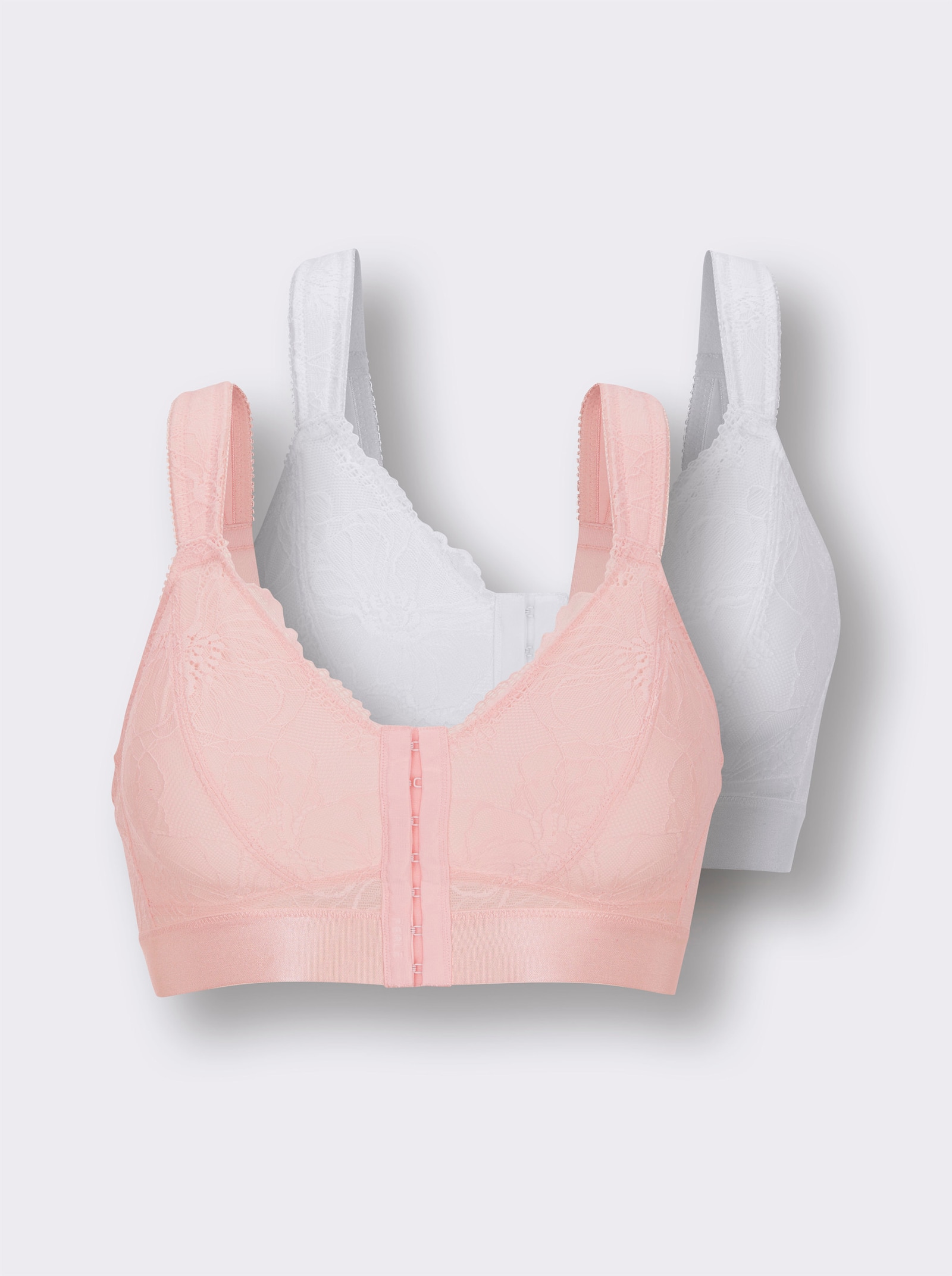 wäschepur Vorderverschluss-BH ohne Bügel - weiss + hellrosé