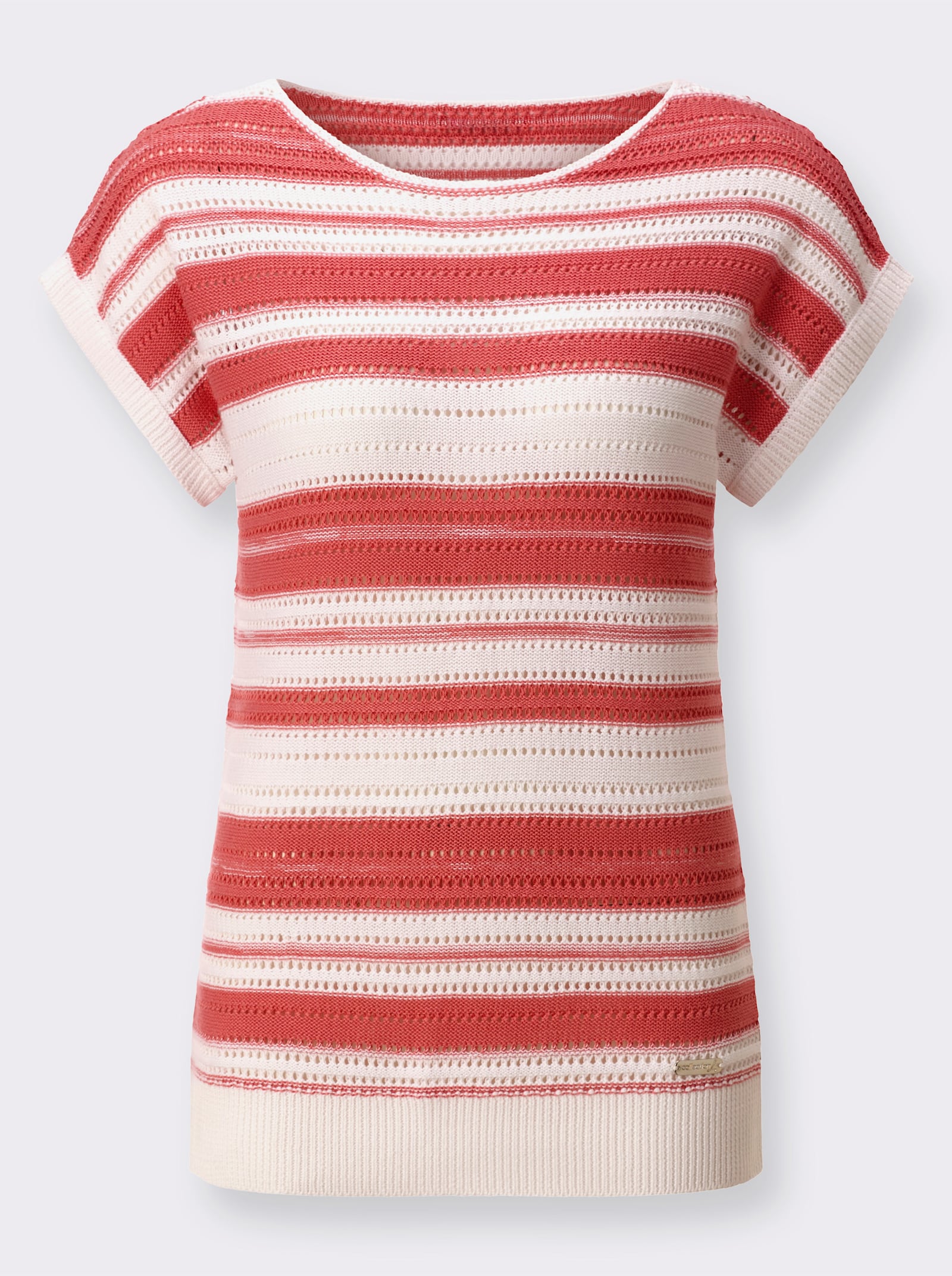 Ajourpullover mit meliertem Ringel-Muster - flamingo