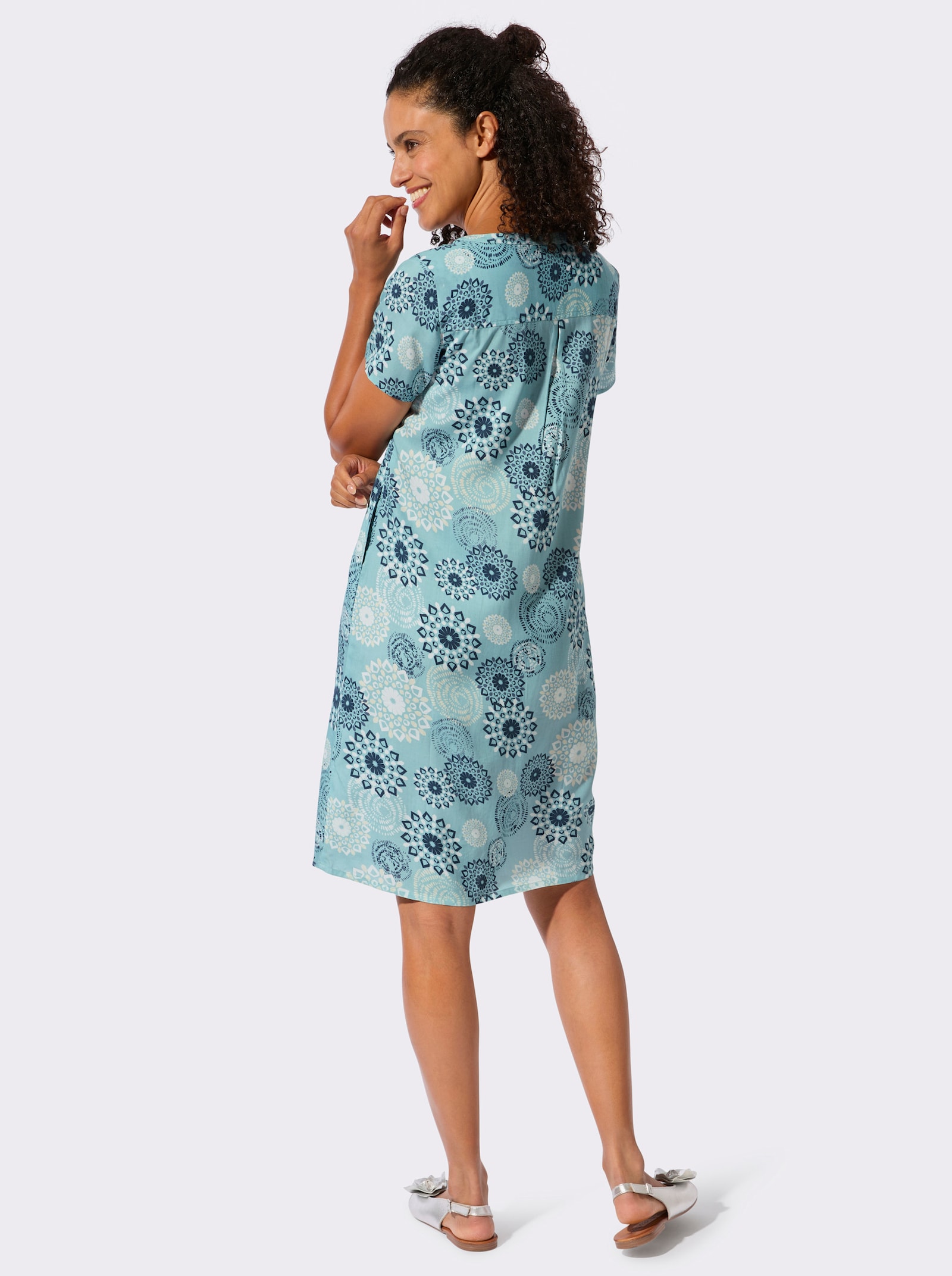 Webkleid in ornamentalem Dessin - ozean-dunkelblau-bedruckt