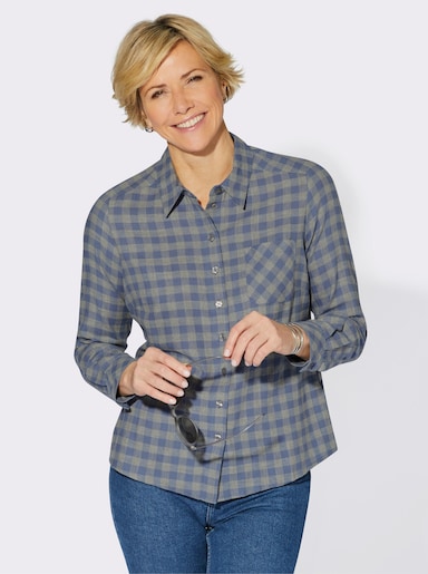 Hemdbluse in Flanell-Qualität - taubenblau-kariert