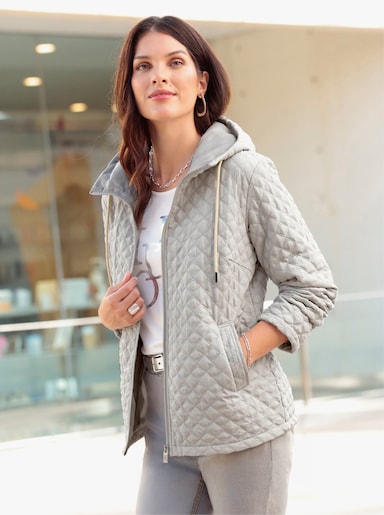 Steppjacke mit Ziersteinchen - hellgrau