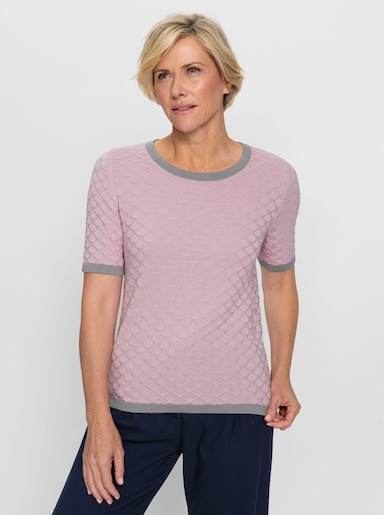 Kurzarmpullover mit Strickmuster - rosé