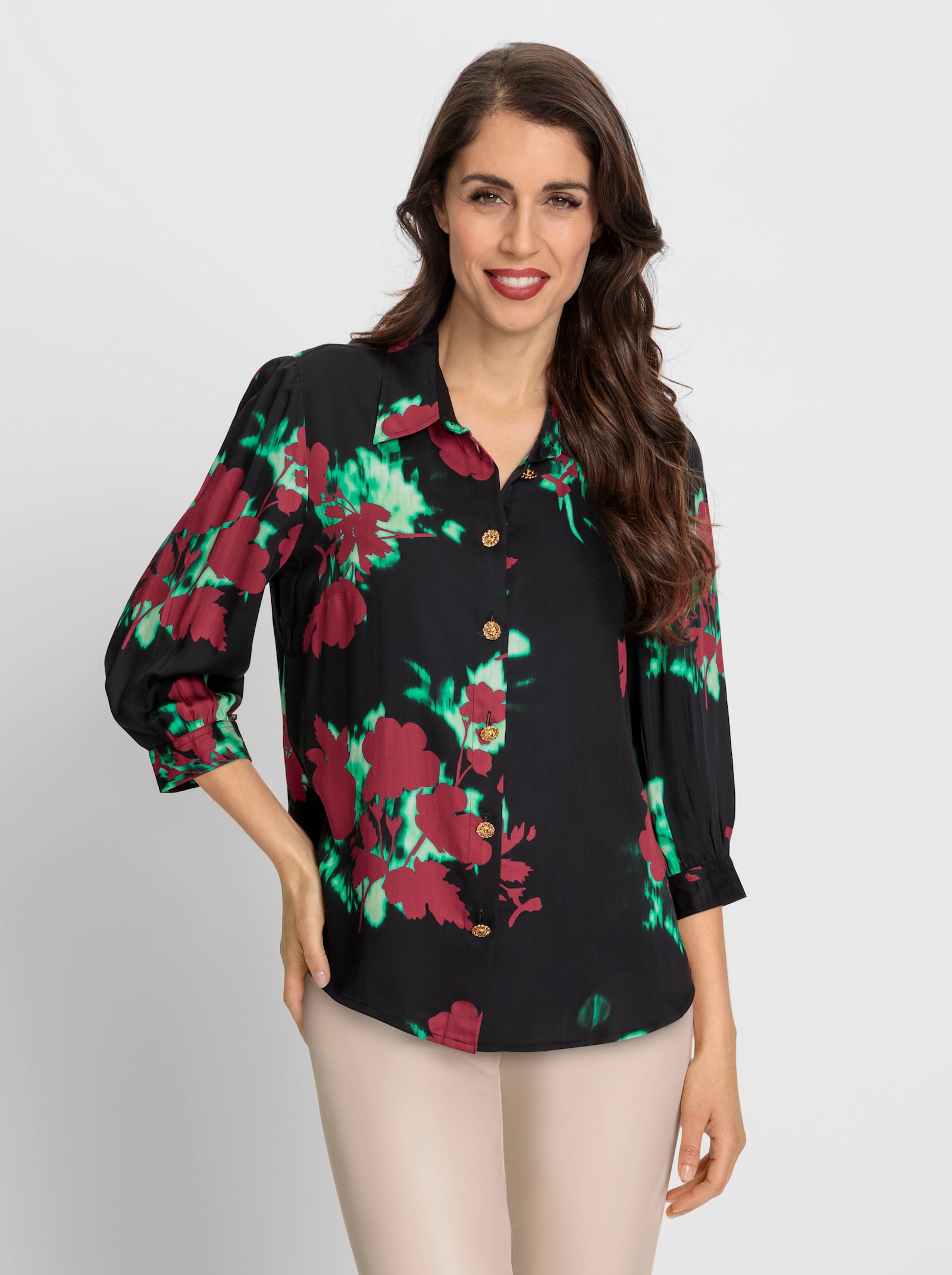 heine Blouse met print en bloemdessin - zwart/kers geprint