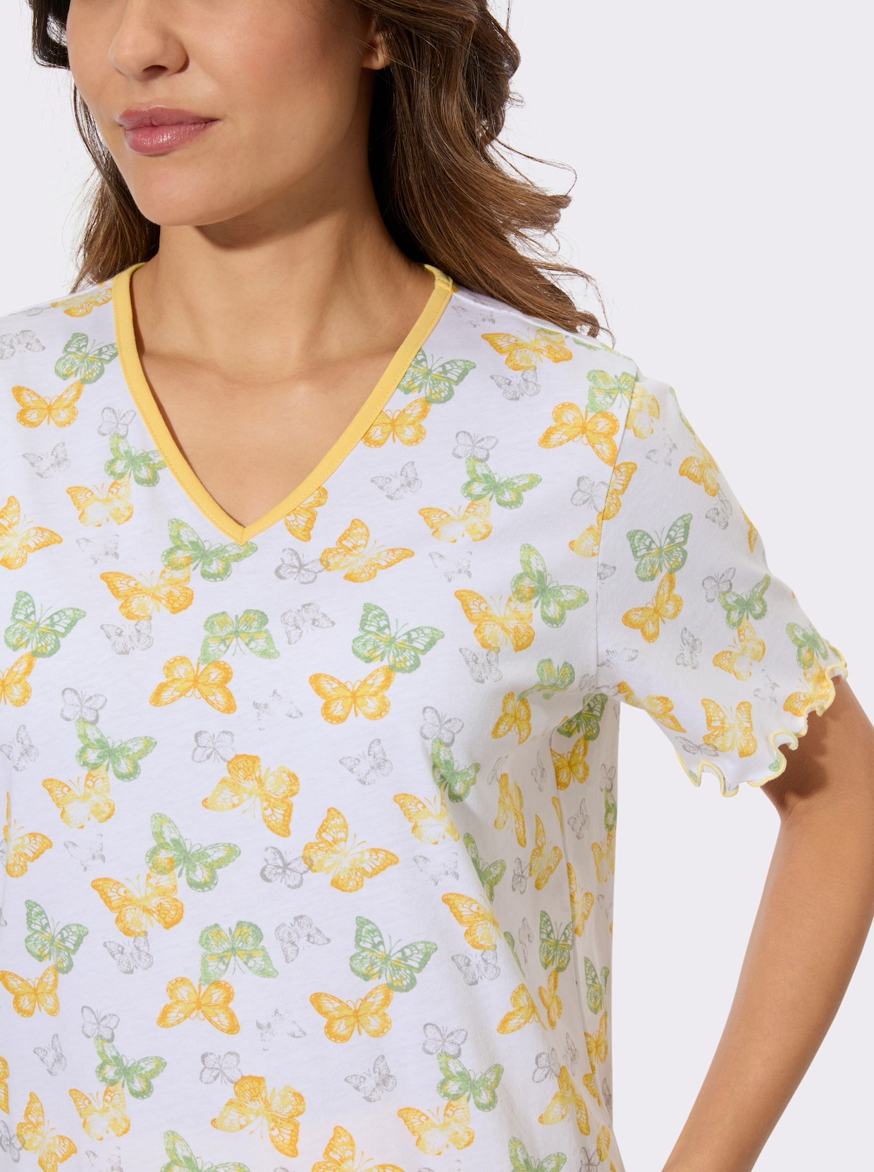 Shorty mit Wellensaum - weiß-gelb-bedruckt