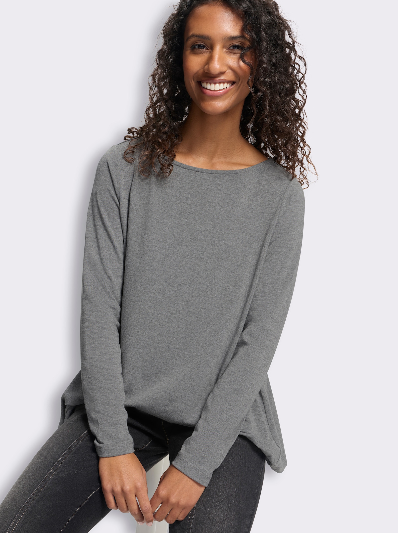 heine Rundhalsshirt in A-Form - anthrazit-meliert