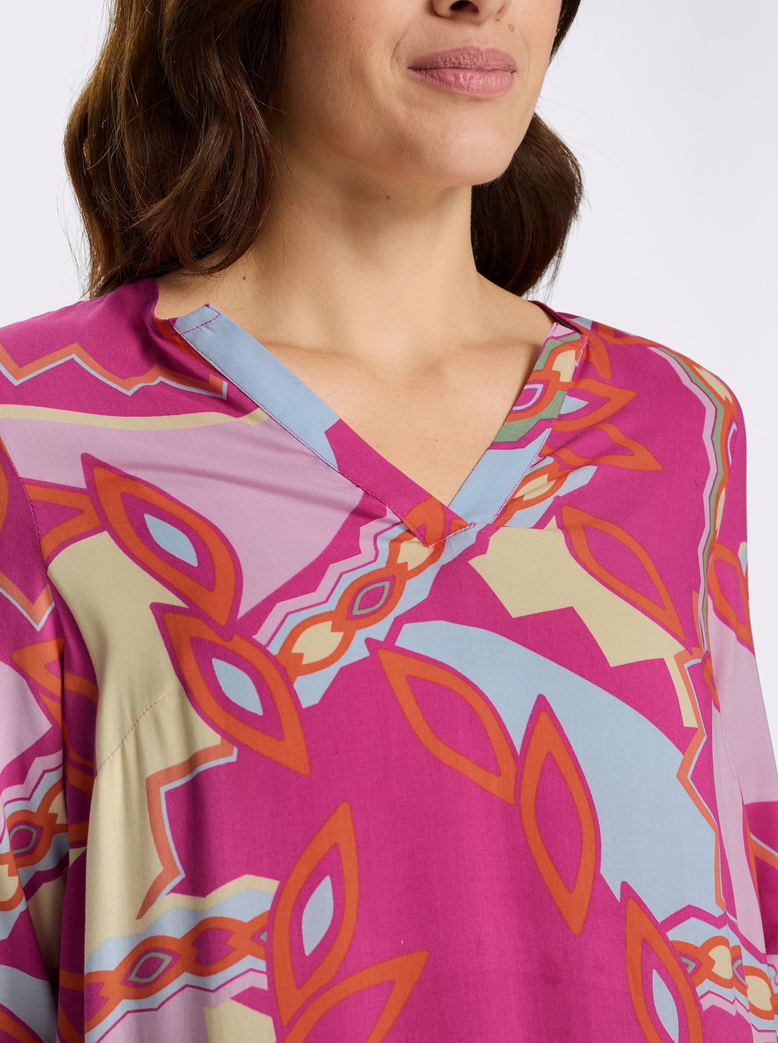 Druckkleid mit 3/4-Ärmel - fuchsia-zitrone-bedruckt