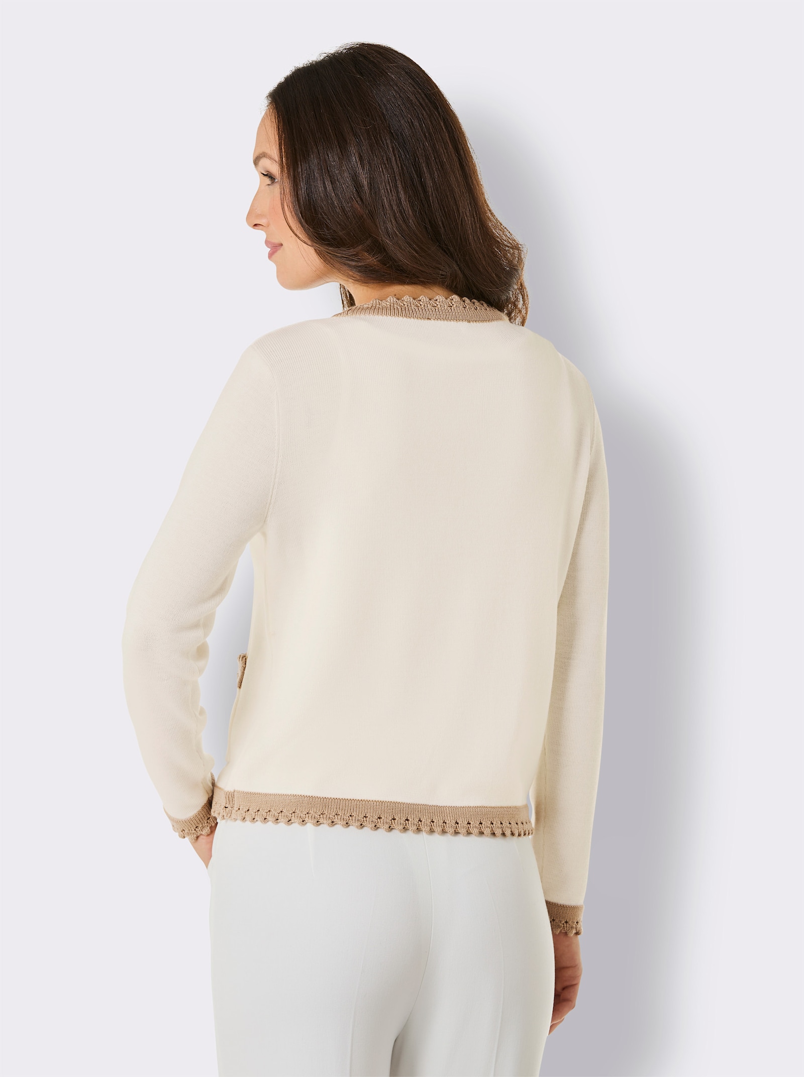 CREATION L PREMIUM Pullover mit Zierknopfleiste - ecru-camel