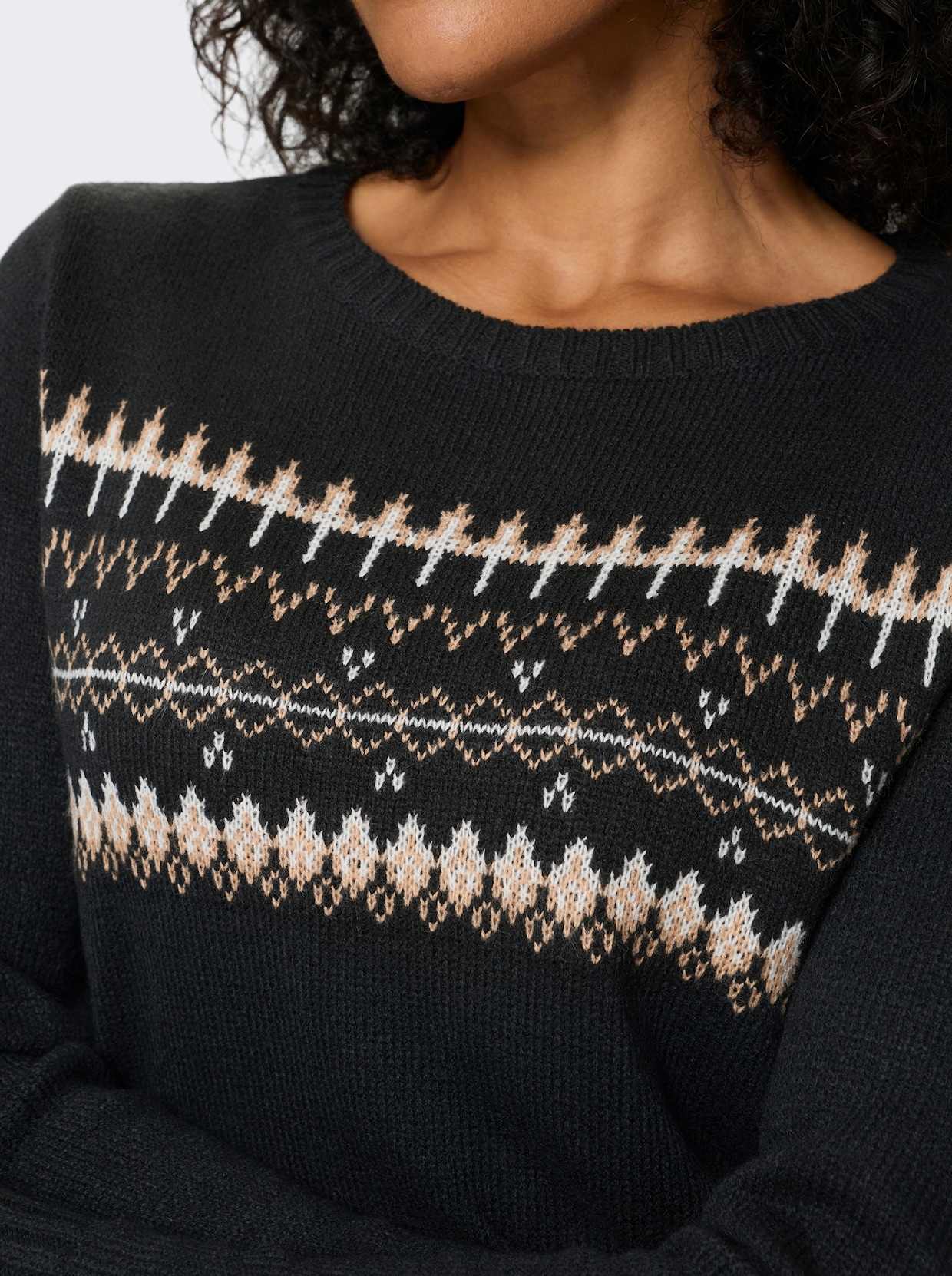 Pullover met lange mouwen en jacquardpatroon - zwart/camel gedessineerd