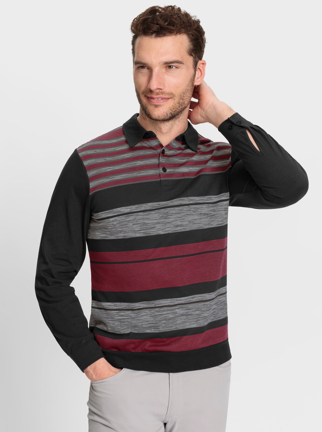 Marco Donati Shirt met lange mouwen - donkerrood/zwart gedessineerd