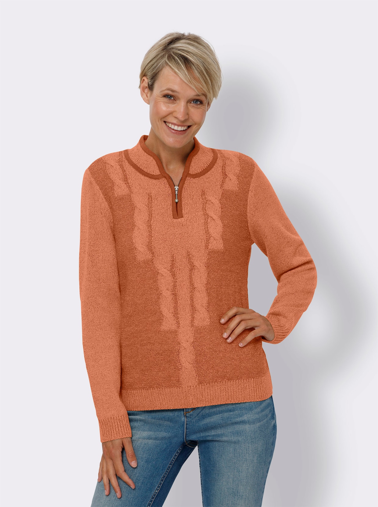 Stehkragenpullover - papaya-meliert