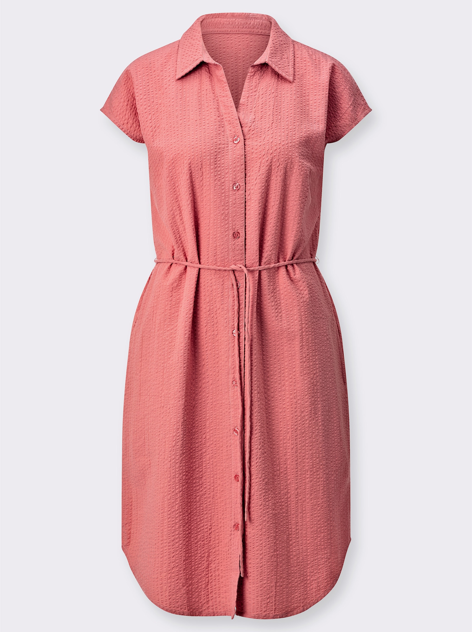 Hemdblusenkleid mit Bindegürtel - flamingo