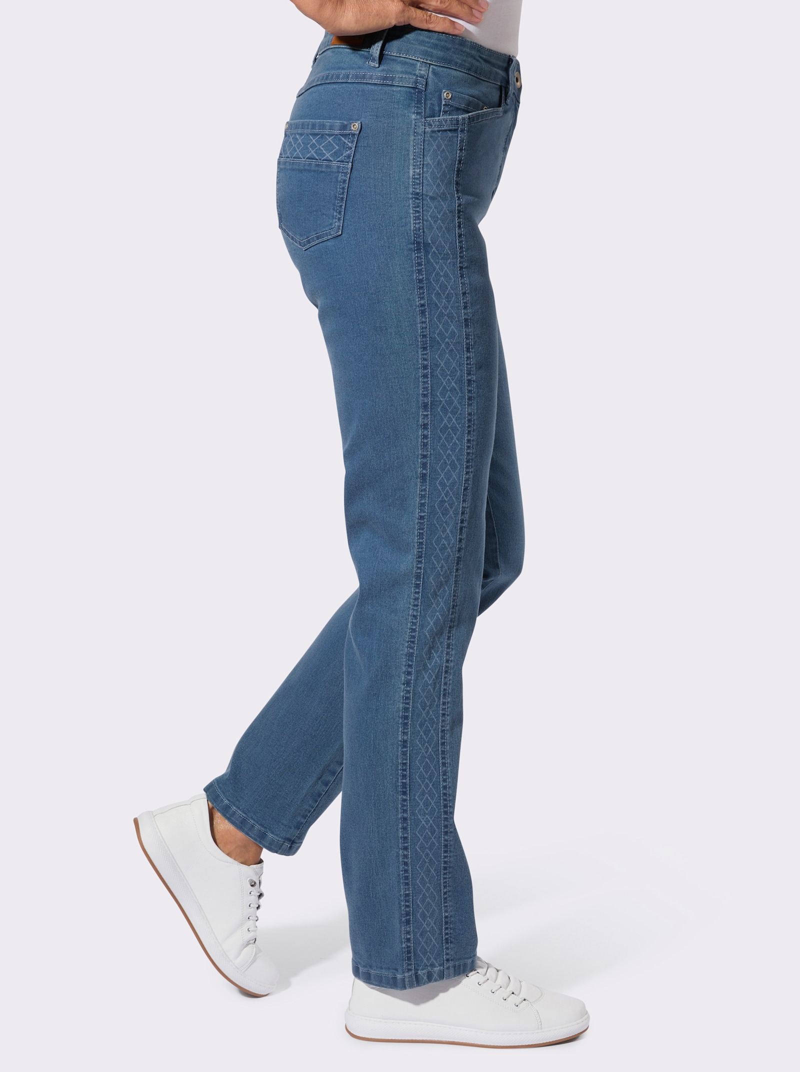 Jeans mit seitlichem Laser-Druckmuster - blue-bleached