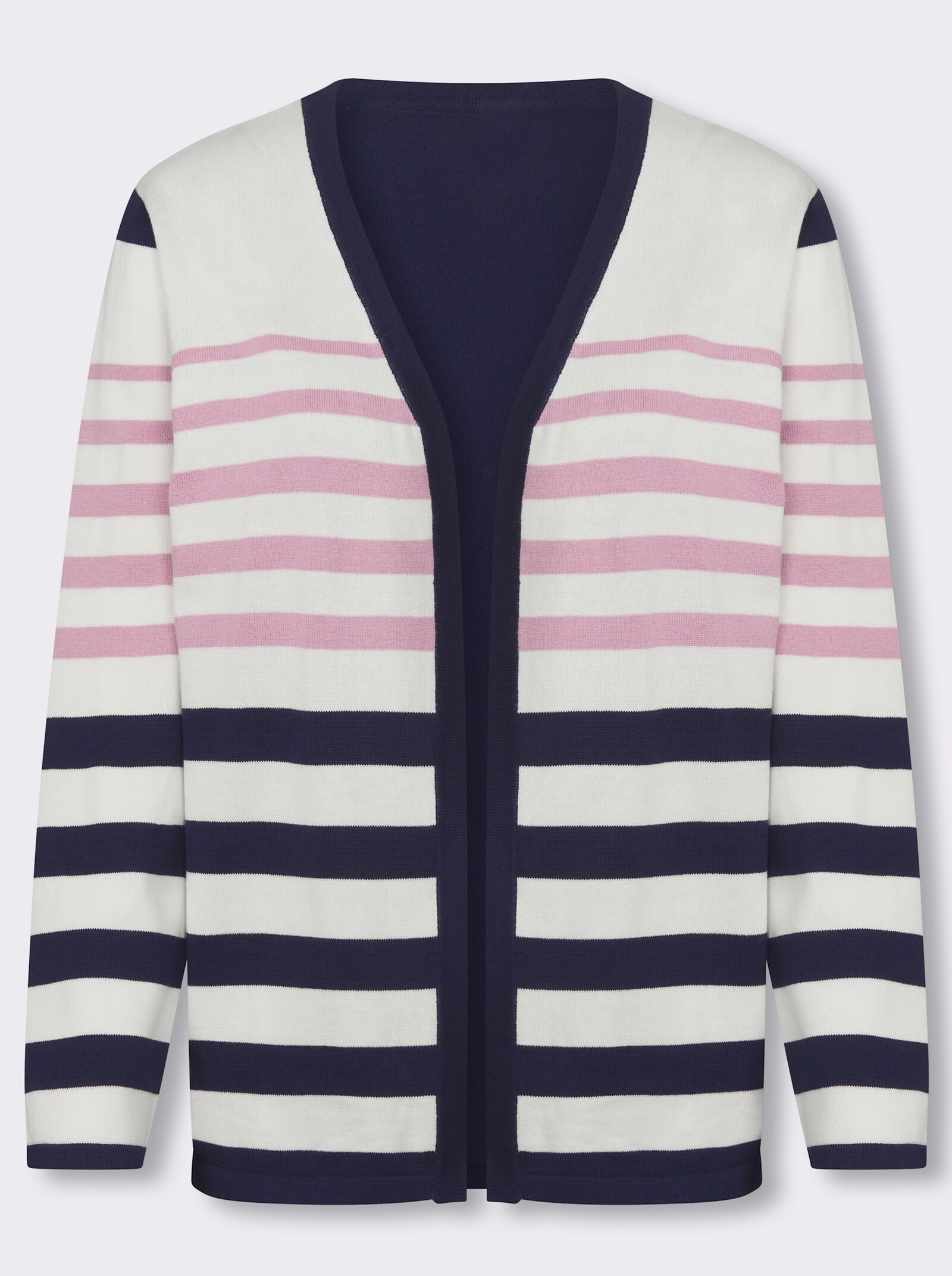 Cardigan in offener Form, reine Baumwolle - rosé-marine-geringelt