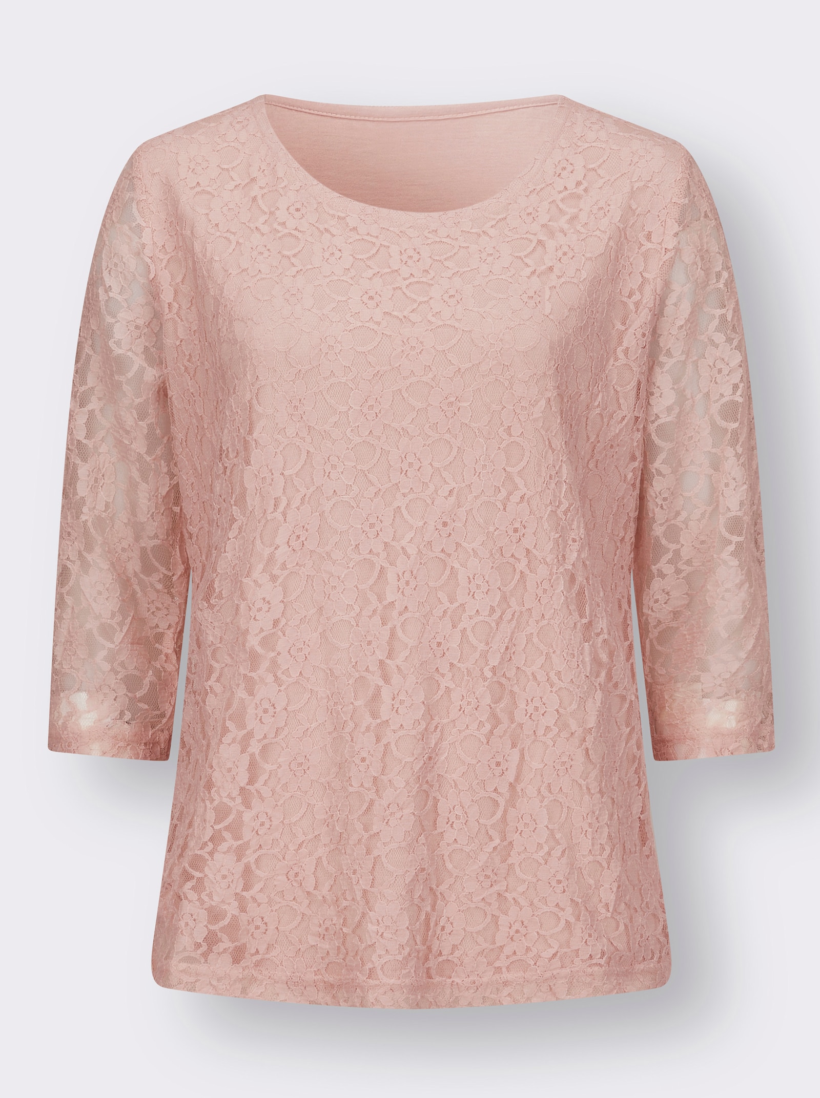 Spitzenshirt mit 3/4-Ärmeln - puder