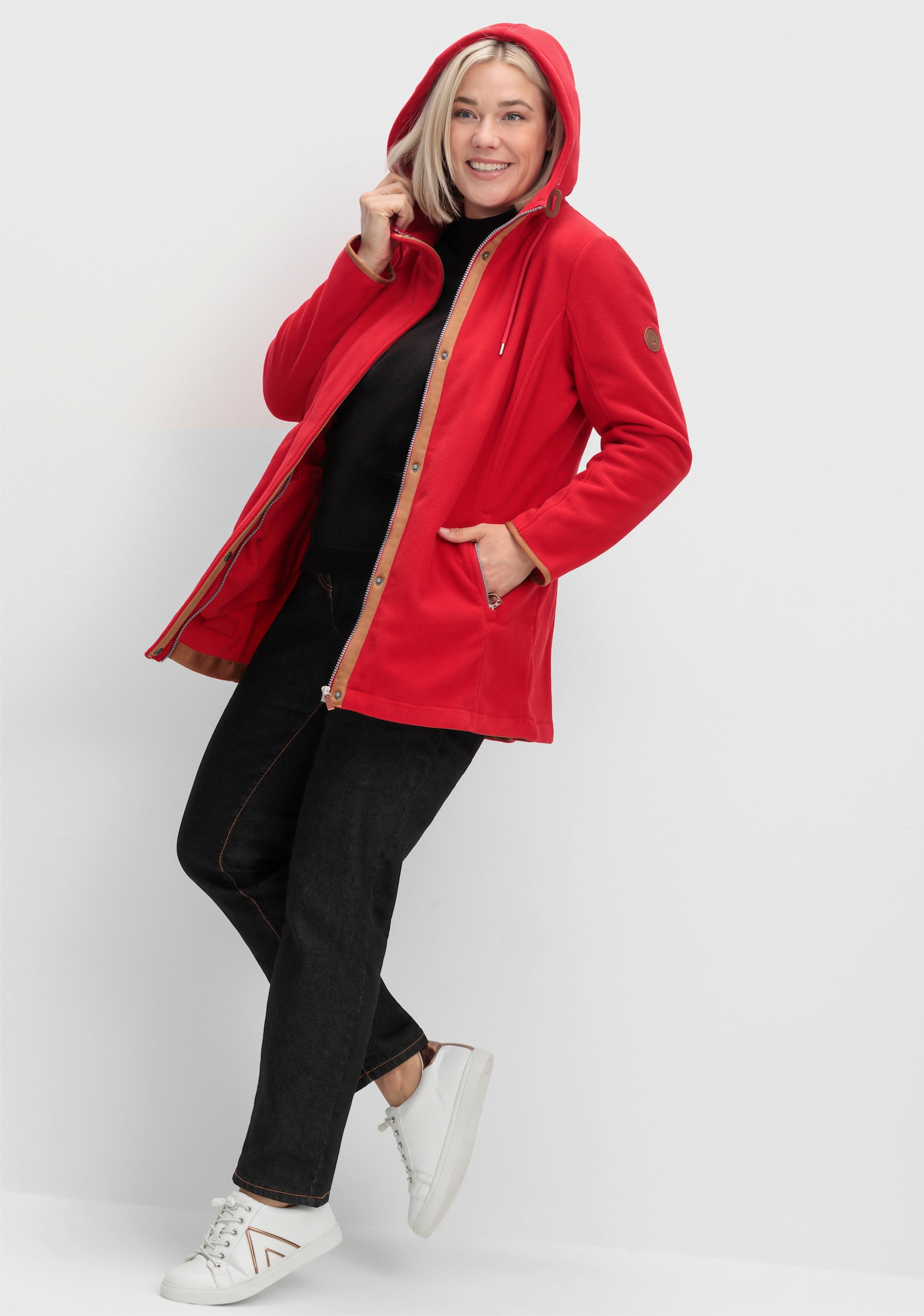 Kapuzenfleecejacke mit verdecktem Reißverschluss - rot