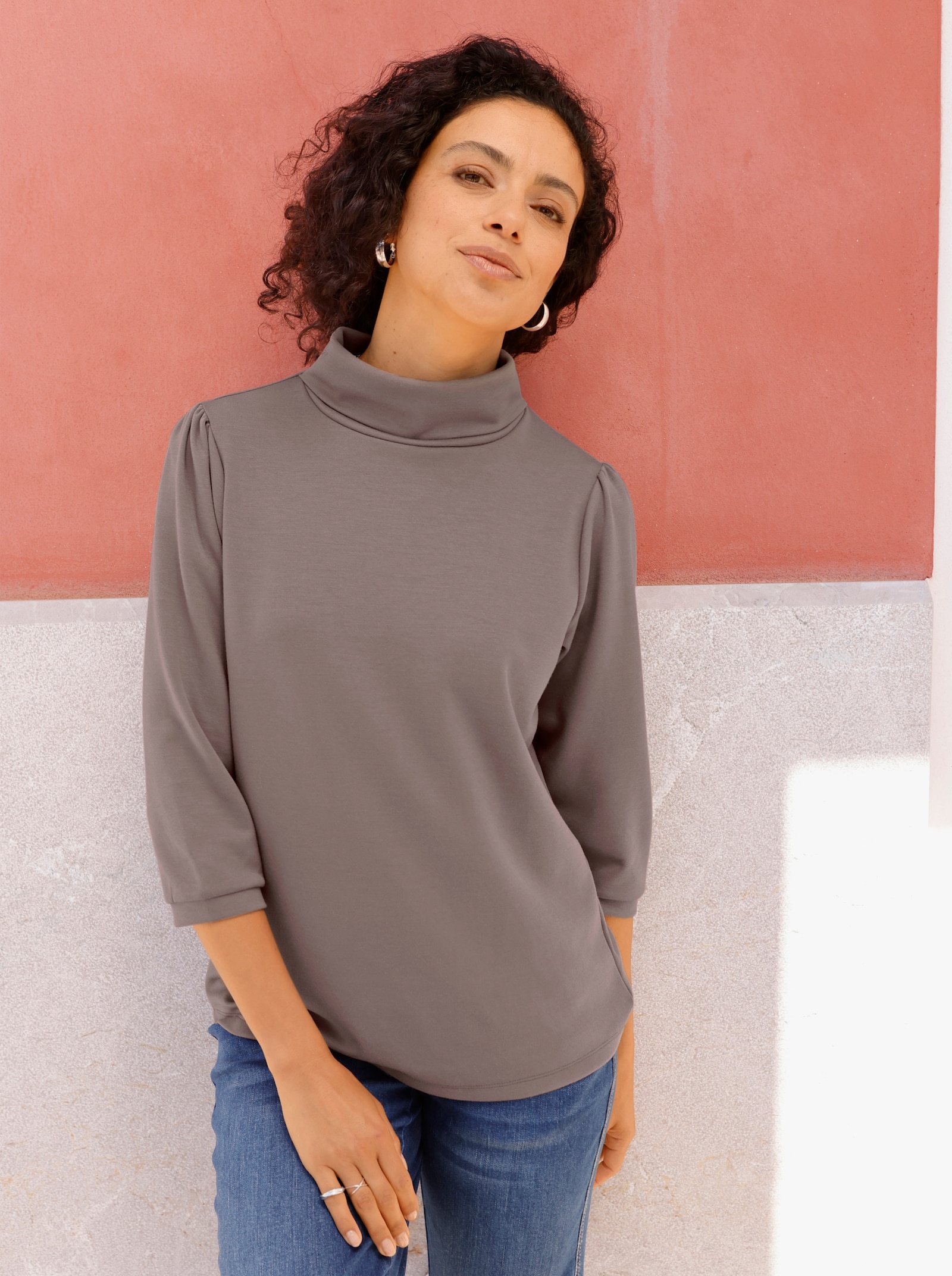  Sweatshirt mit Kellerfalte hinten - dunkeltaupe