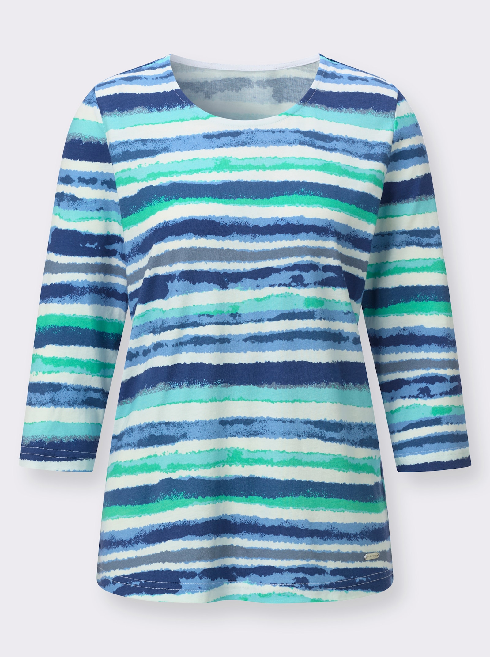 Rundhalsshirt im Ringelmuster - mint-ecru-bedruckt