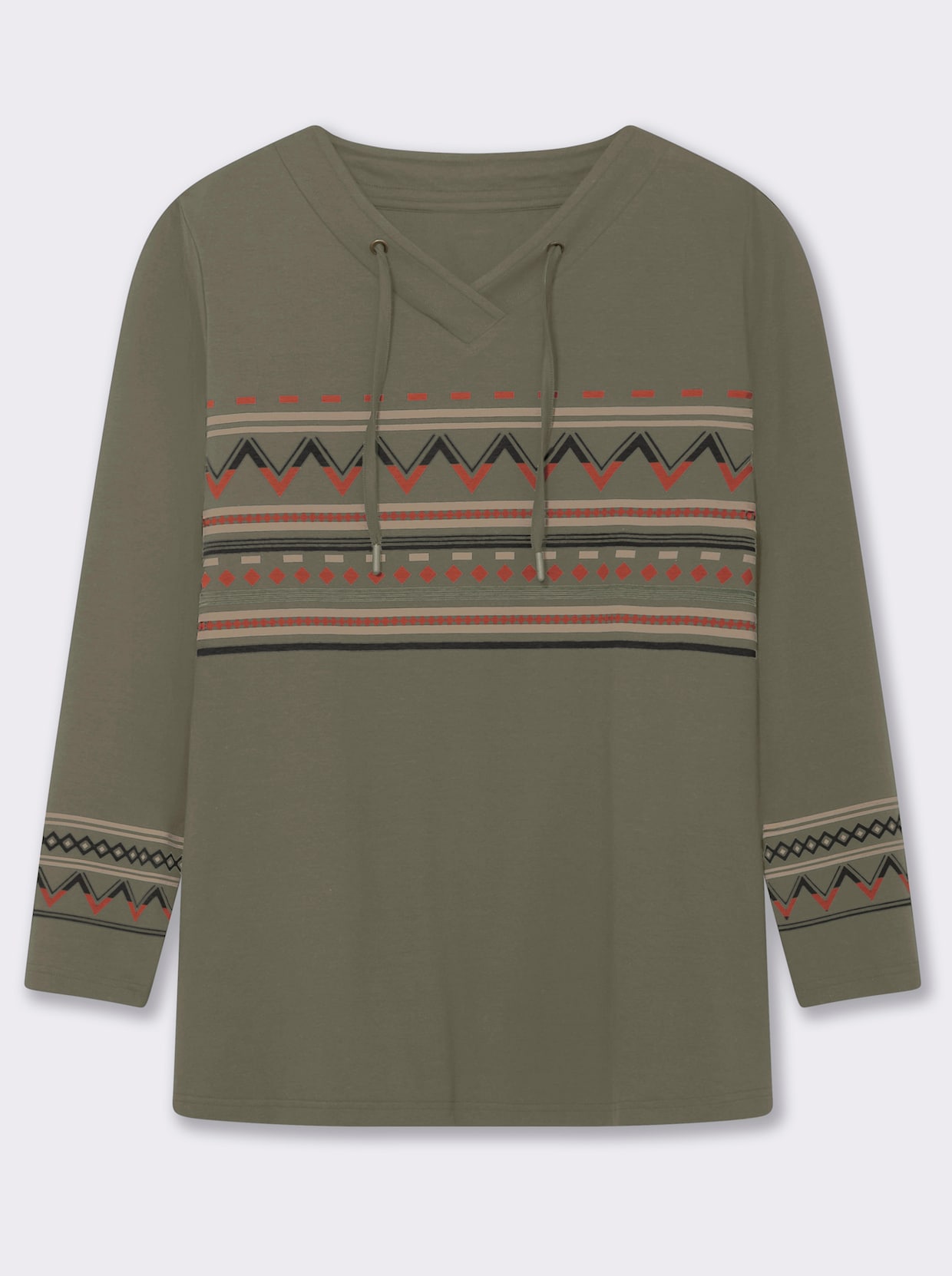 sheego Shirt - khaki-beige-bedruckt