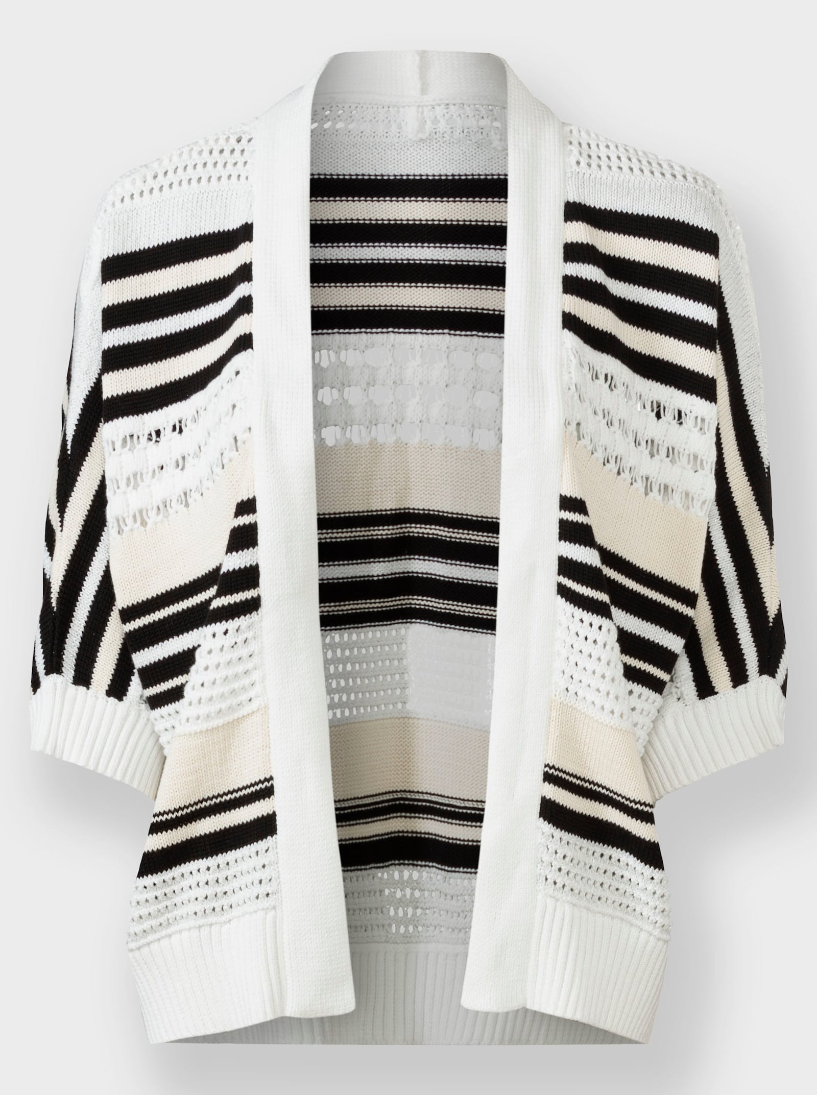 heine Cardigan mit Streifen- und Lochmuster - ecru-schwarz-gemustert