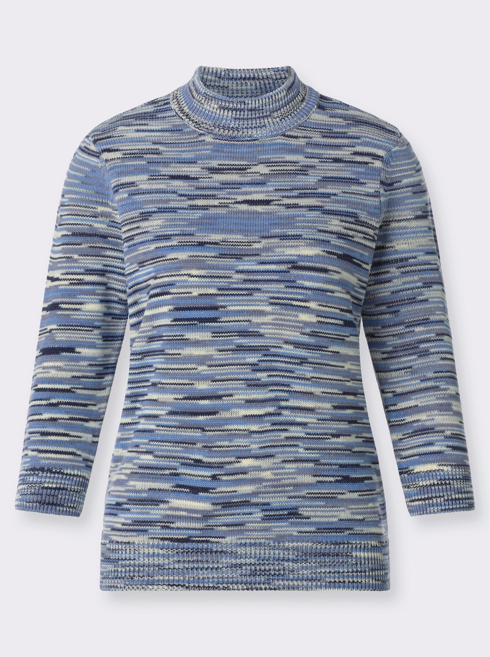 Stehkragenpullover in Melange-Optik - weiß-marine-meliert