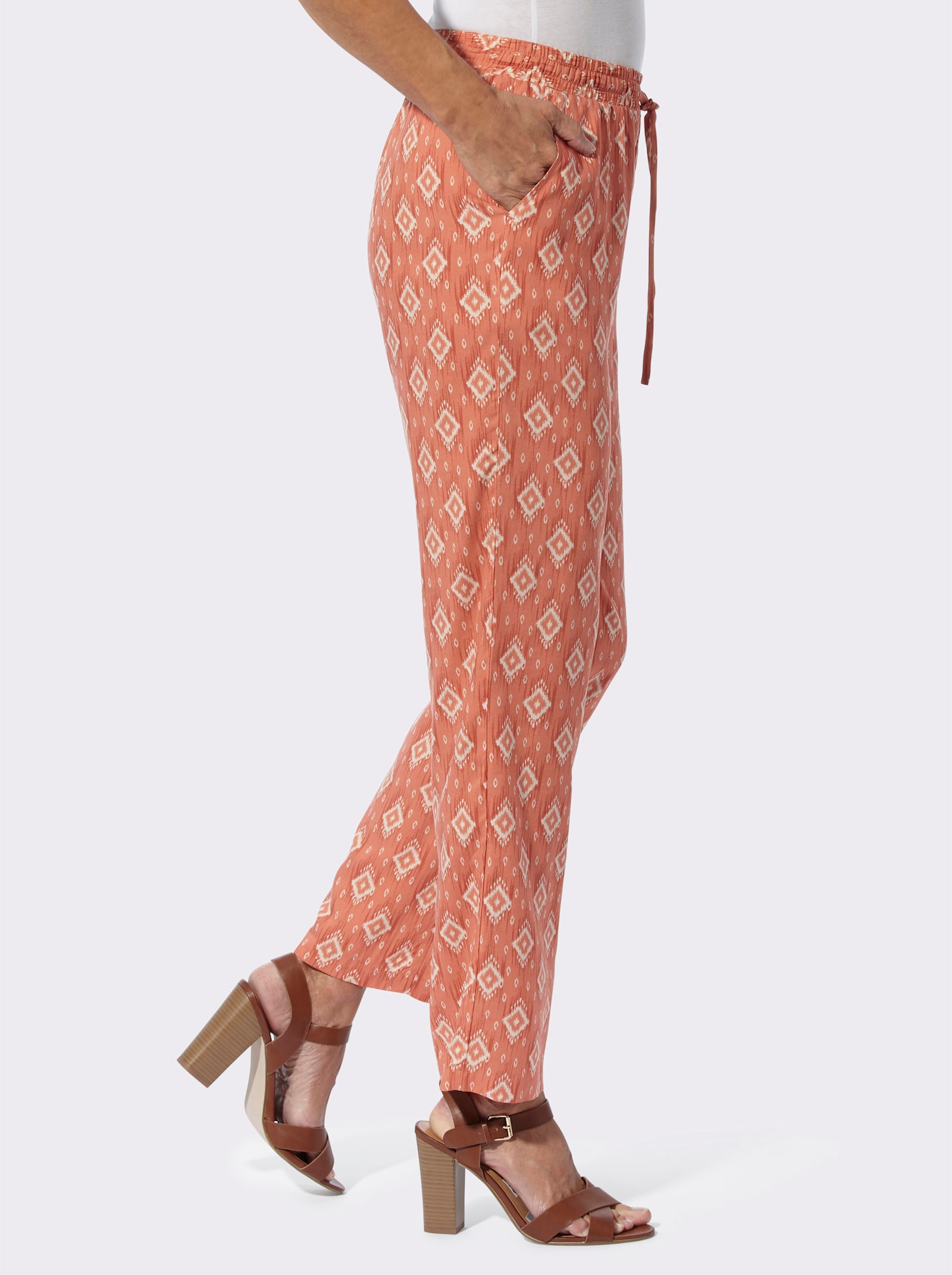 Nohavice na gumu z čistej viskózy - páp.-piesková potlač