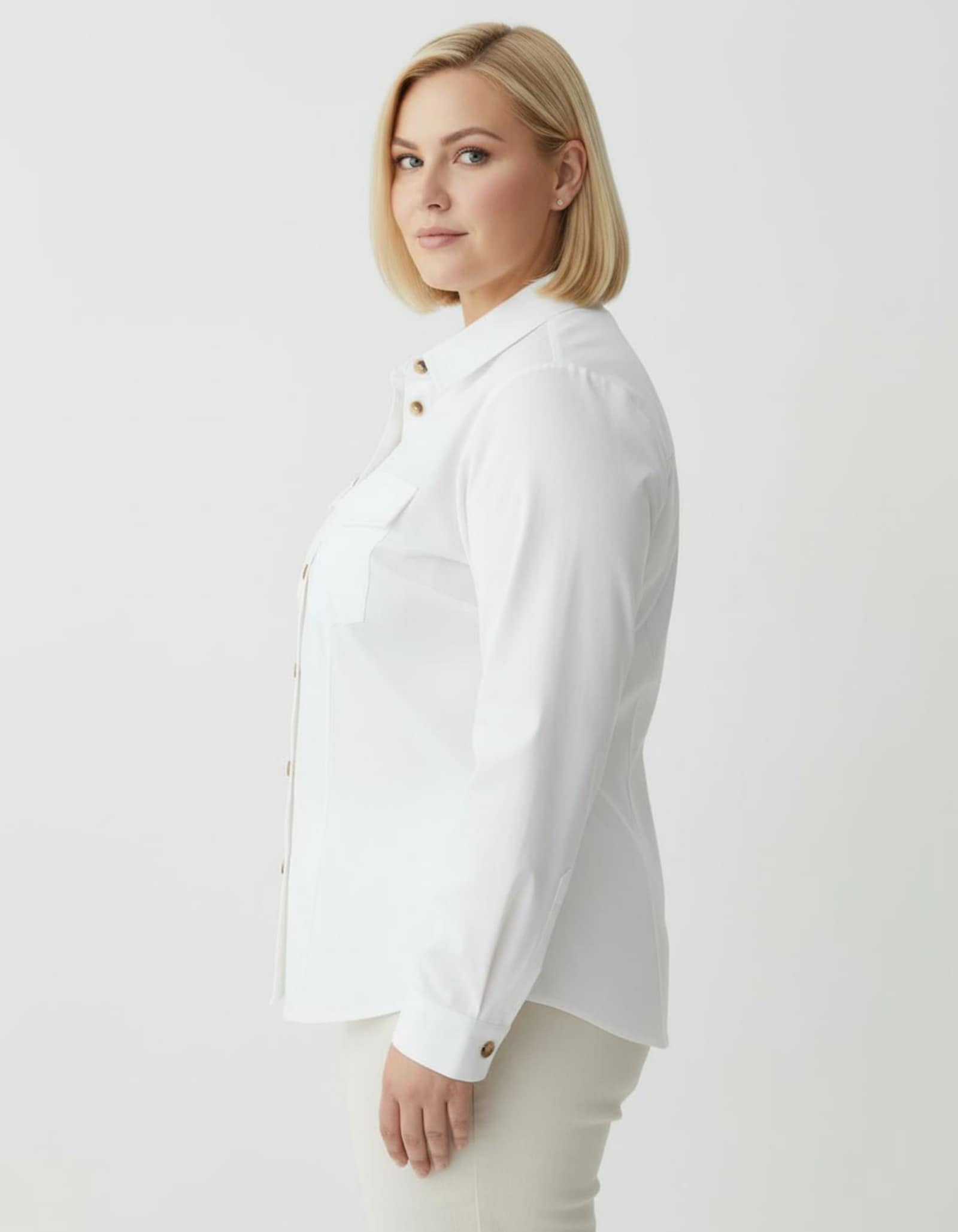 Hemdbluse mit Zier-Pattentaschen - weiß