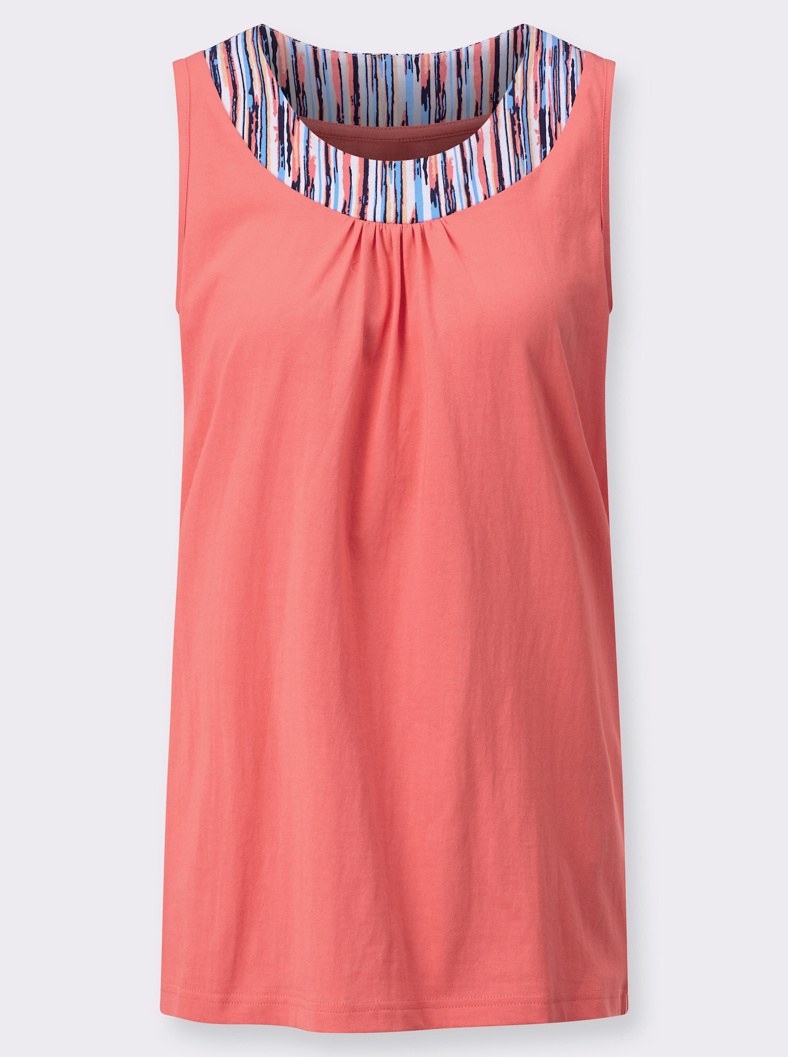 Longtop mit Raffung am Rundhals-Ausschnitt - koralle