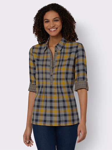 Langarmbluse mit Biesen, kariert - ocker-kariert