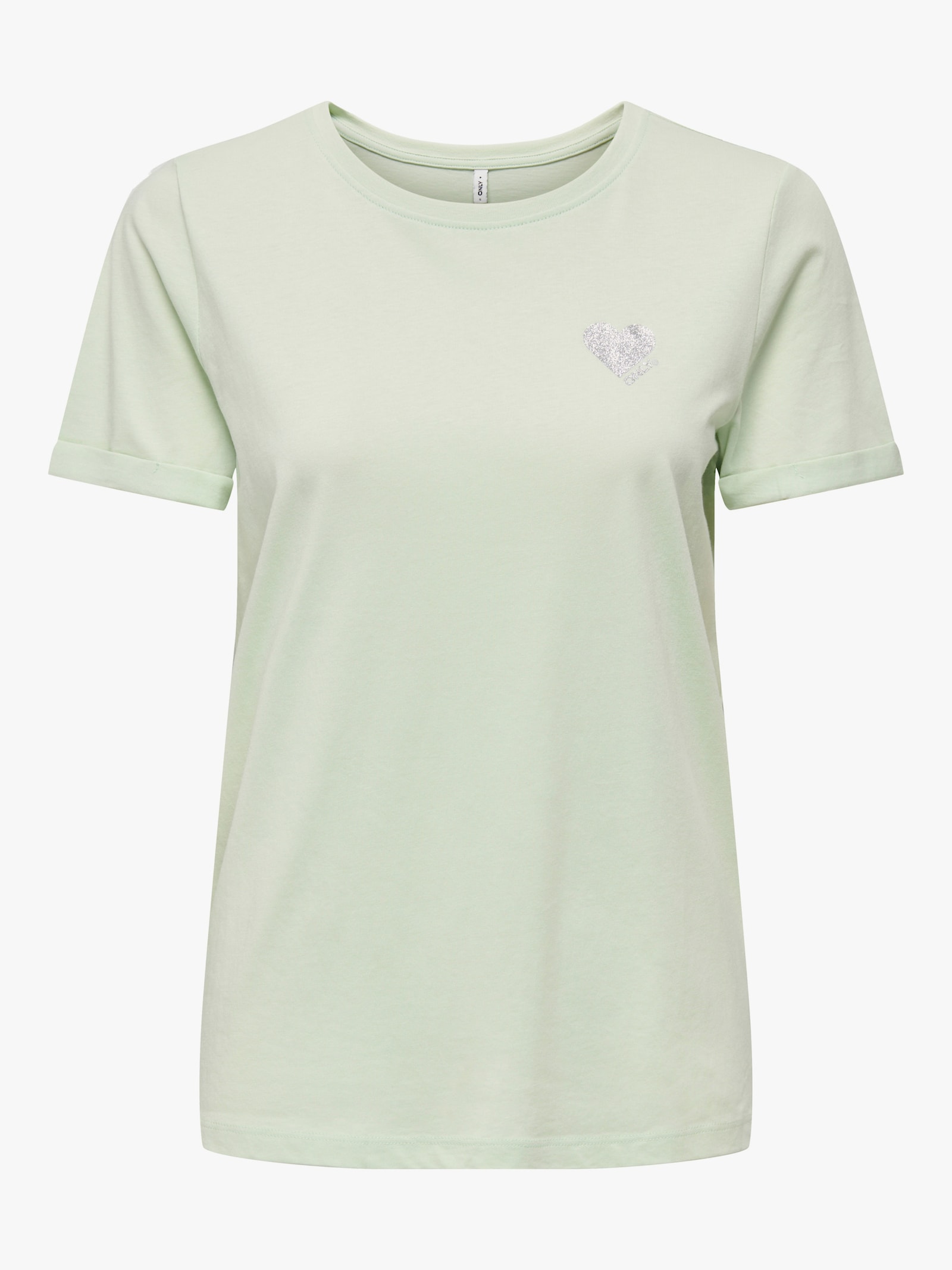 ONLY CARMAKOMA T-Shirt - green l print:silver glitter heart