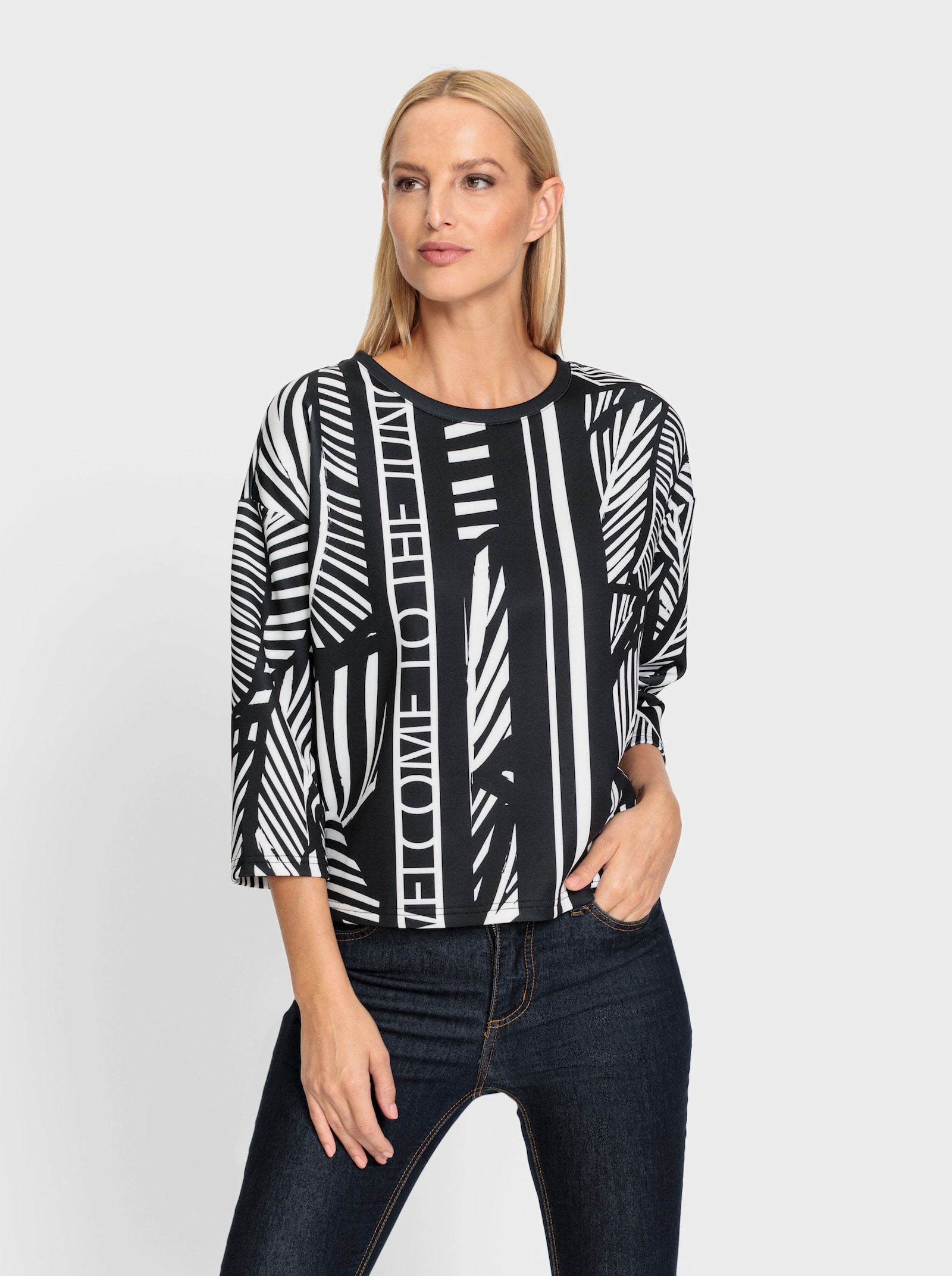 heine 3/4-Arm-Shirt in Koffer-Qualität - schwarz-ecru-bedruckt