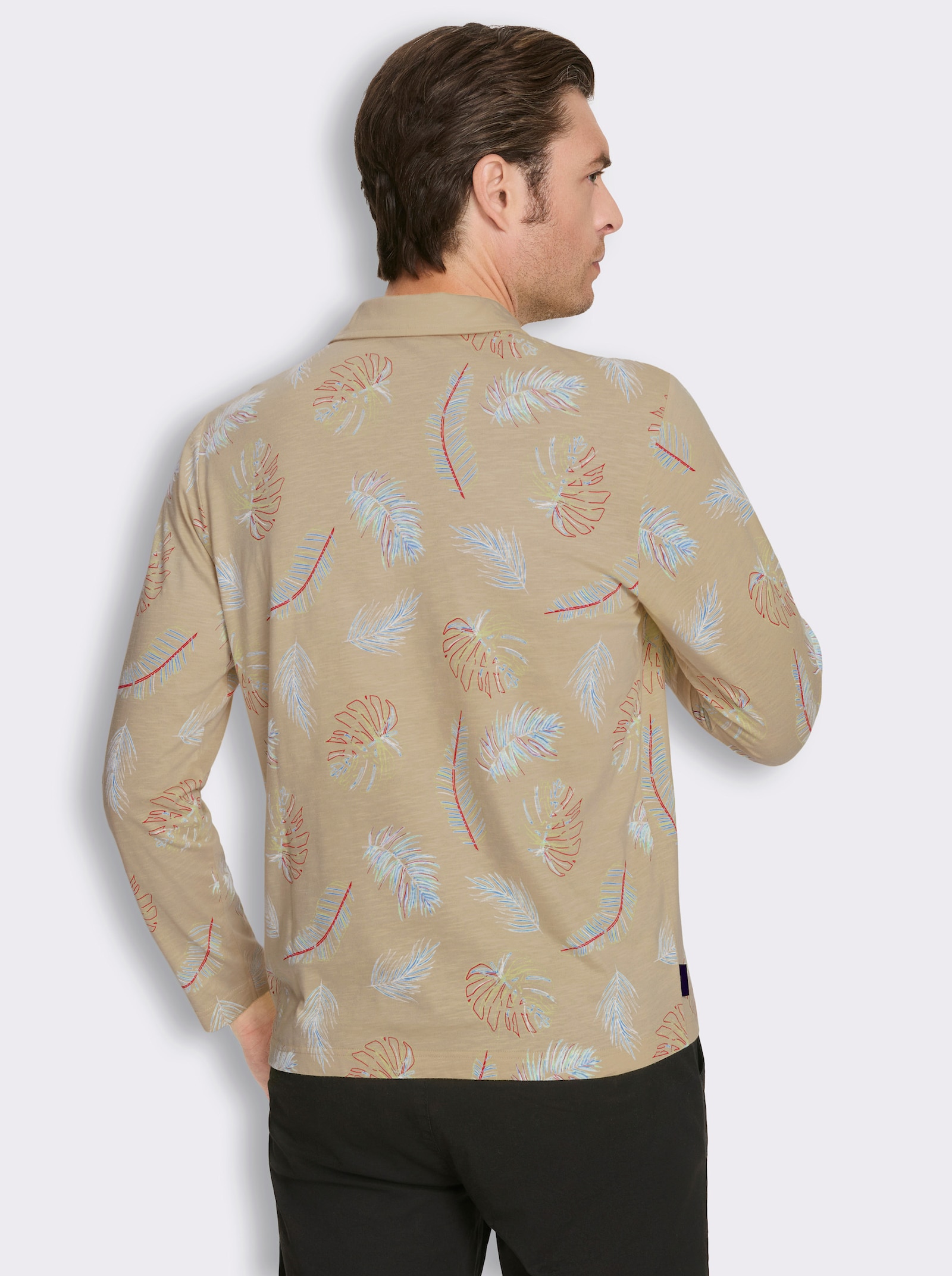 Marco Donati Langarmshirt aus Flammgarn - beige-bedruckt