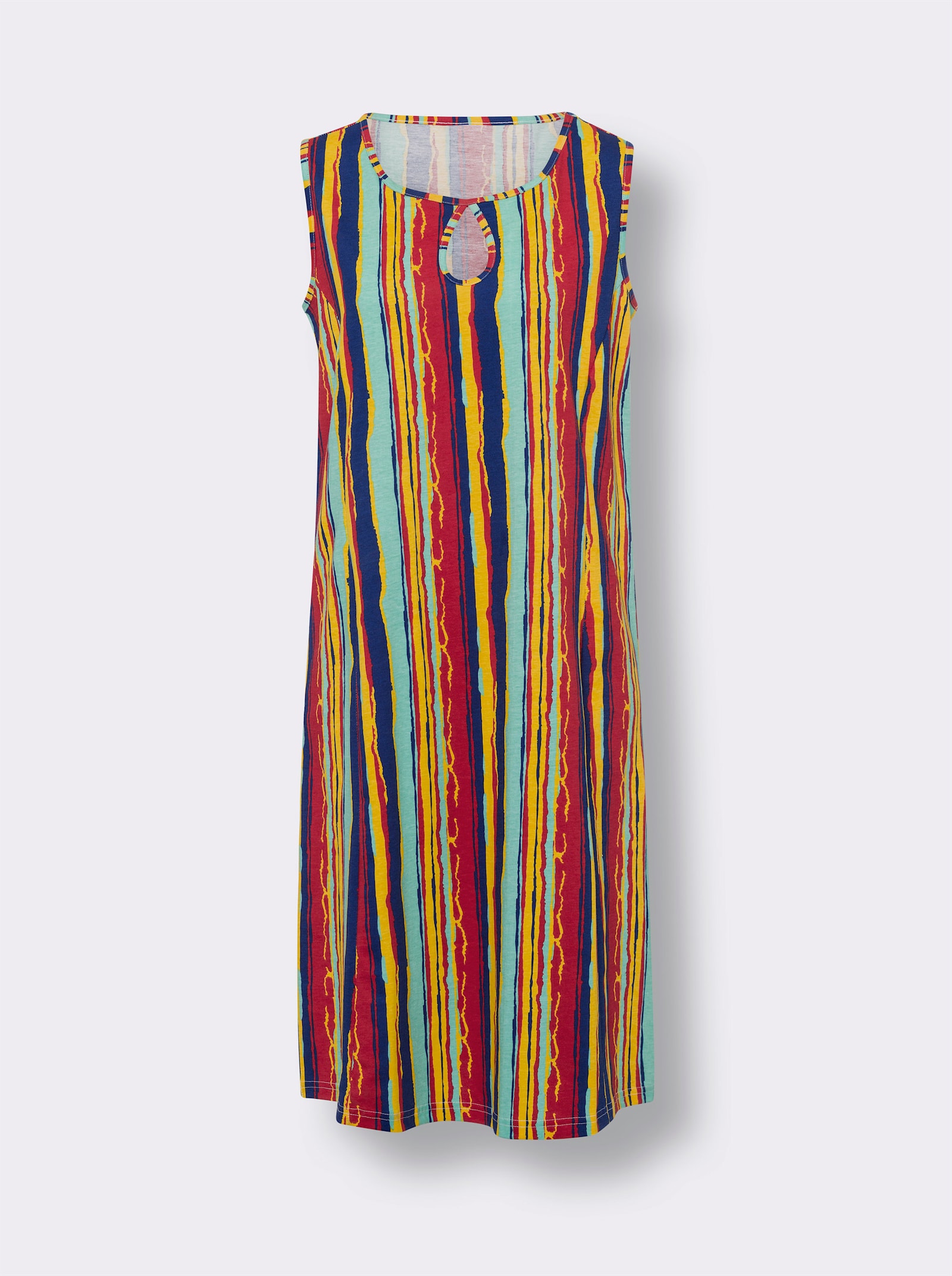 Shirtkleid in A-Linie, ärmellos - erdbeere-blaugrün-gestreift