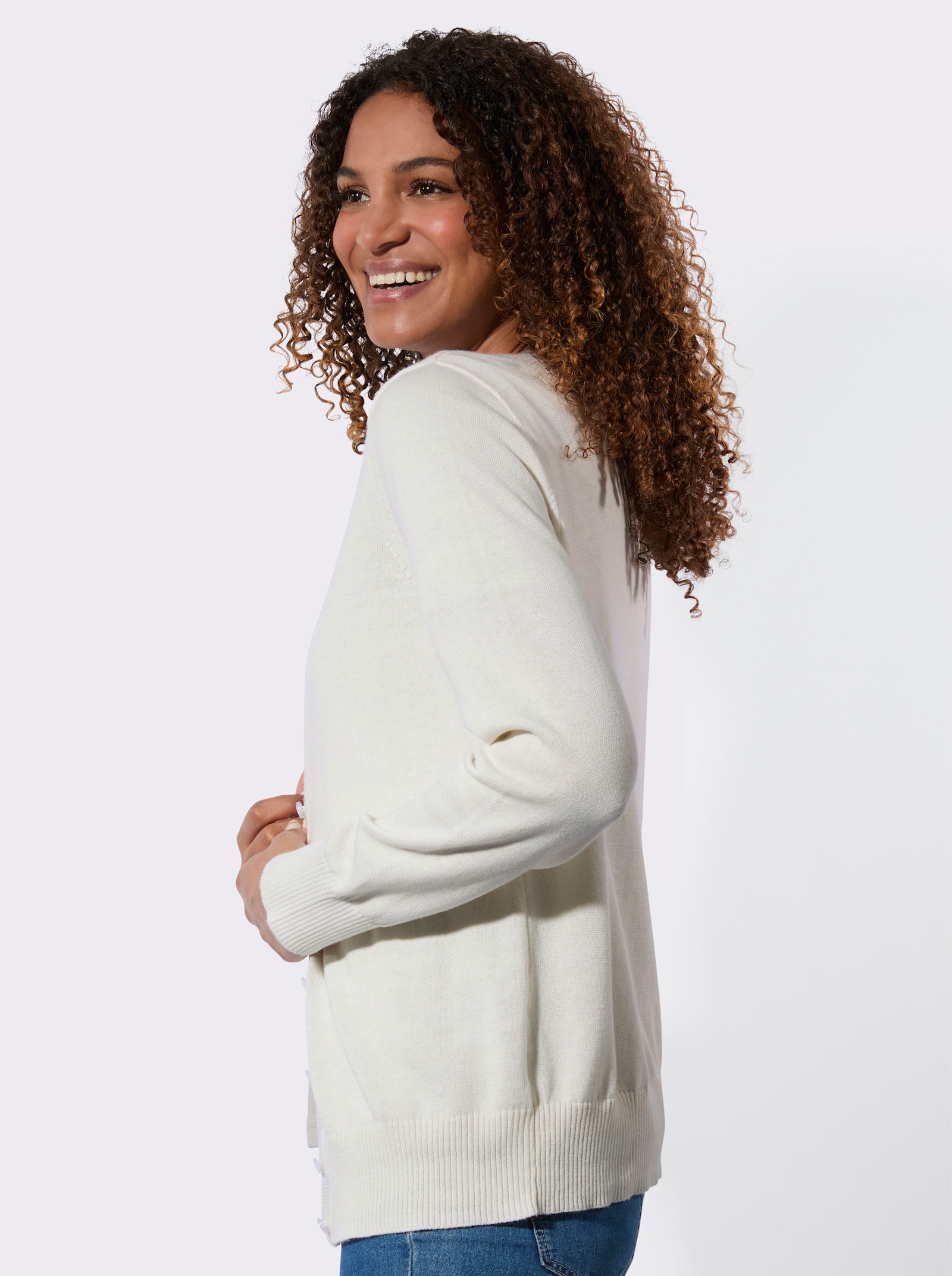 Svetr s žebrovanými lemy - ecru