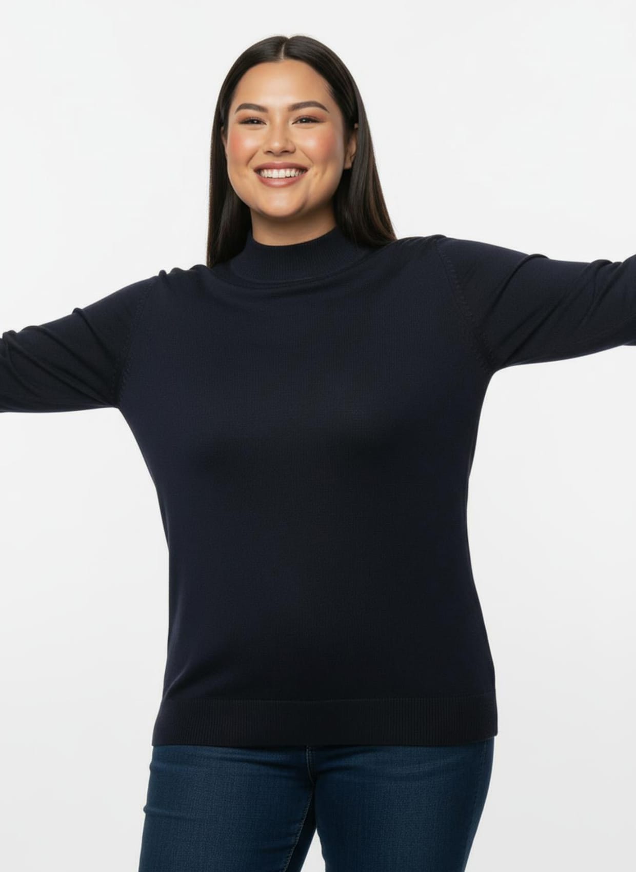 Stehkragenpullover mit Ripp-Abschlüssen - marine