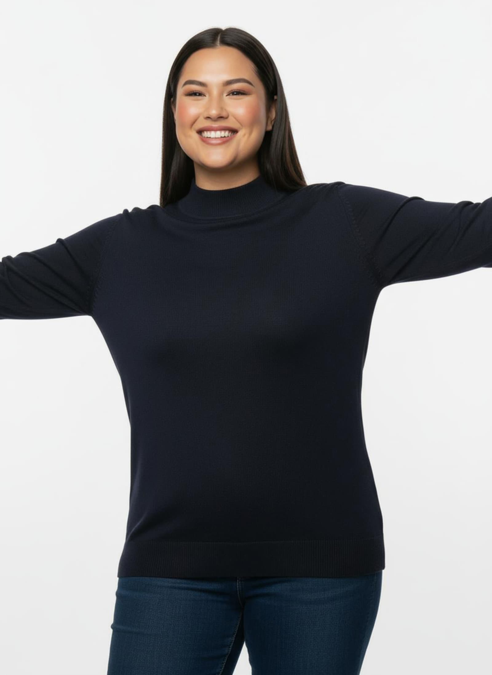 Stehkragenpullover mit Ripp-Abschlüssen - marine