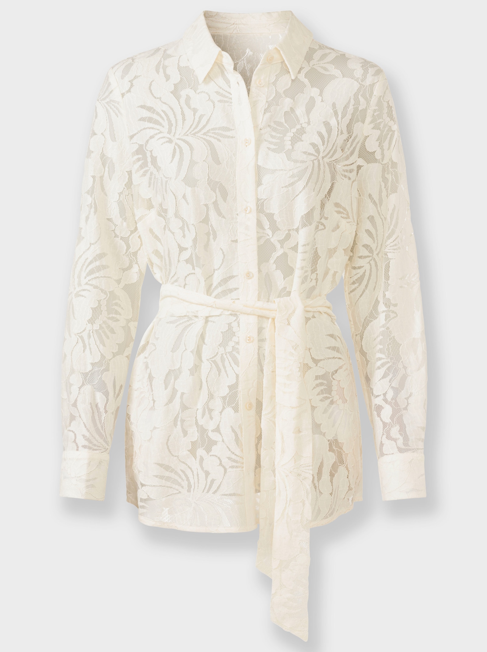heine Spitzenbluse mit Bindegürtel - champagner