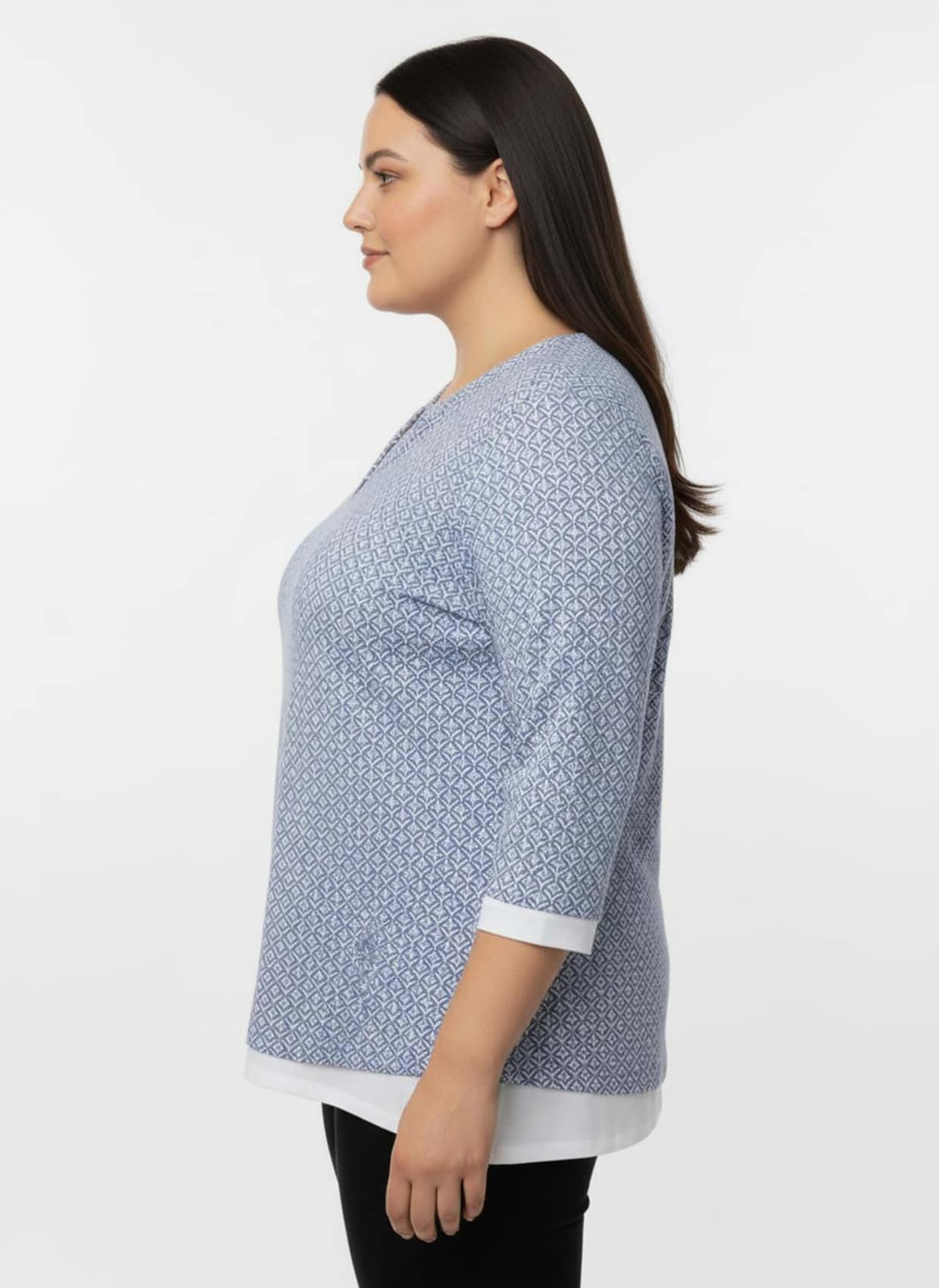 Schlupfbluse mit Minimal-Muster, Viskose - bleu-gemustert