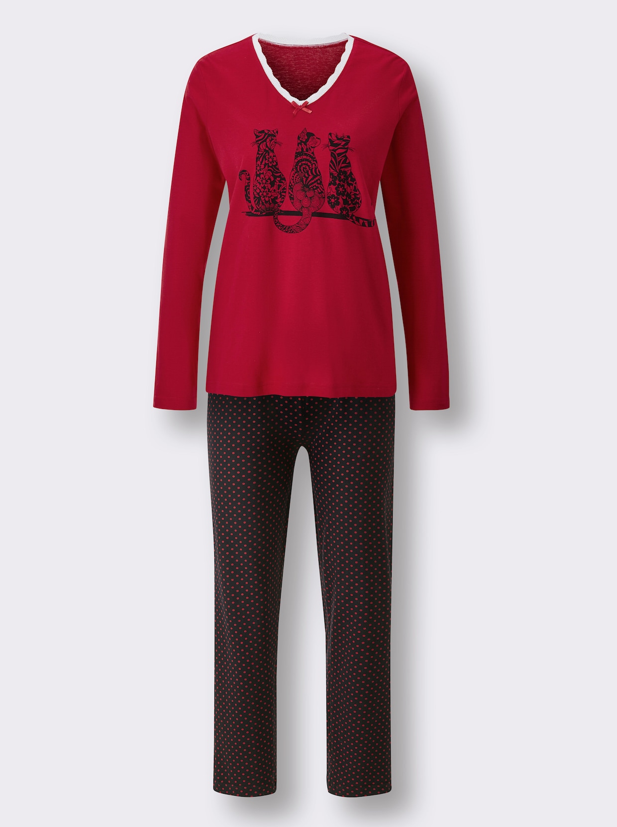 wäschepur Schlafanzug - rot-schwarz-bedruckt
