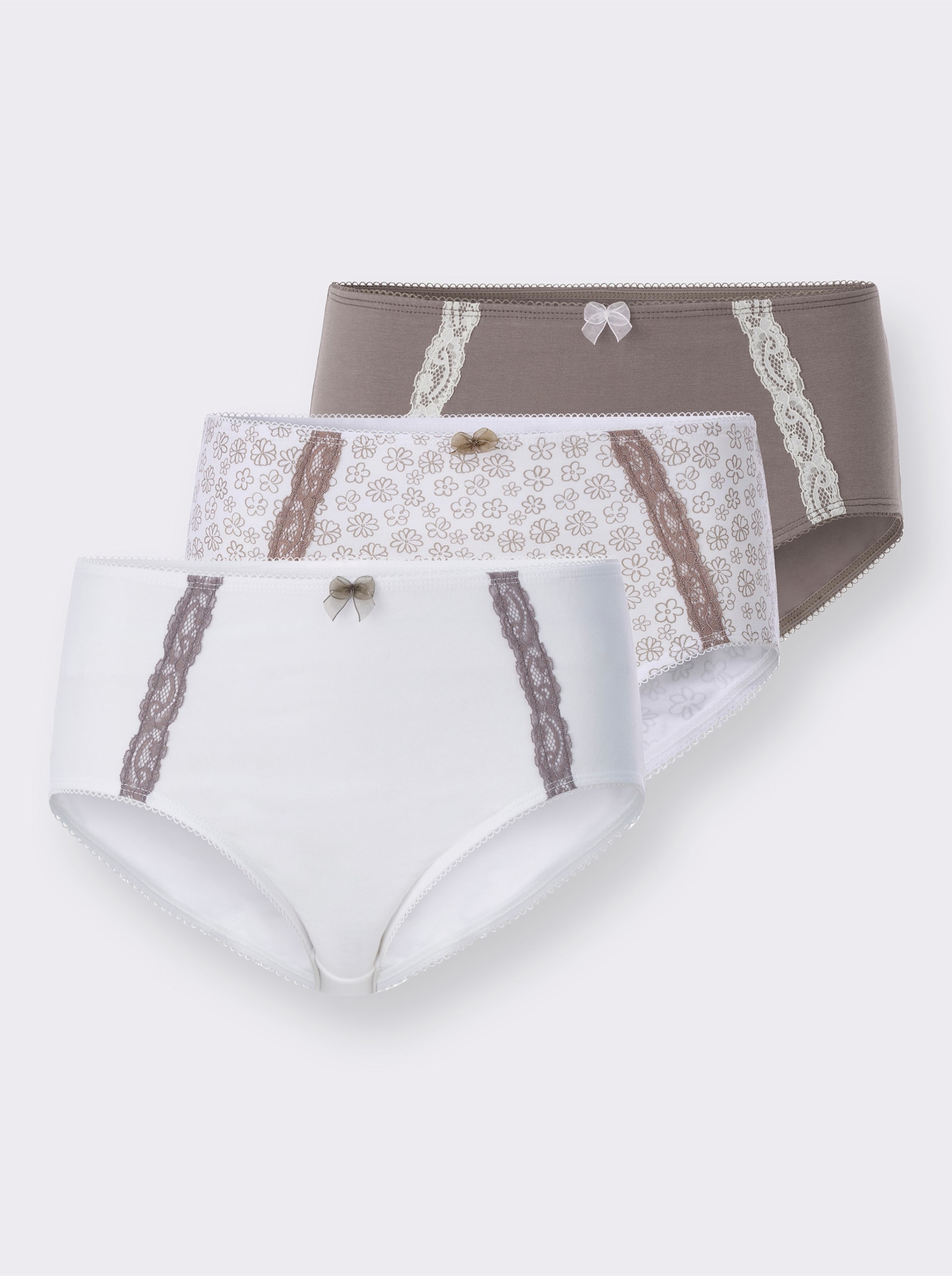 Hüftslip mit Satin-Zierschleife - ecru-taupe-bedruckt + ecru + taupe