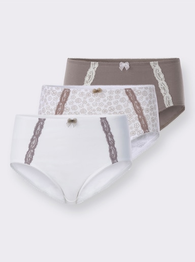 Hüftslip mit Satin-Zierschleife - ecru-taupe-bedruckt + ecru + taupe