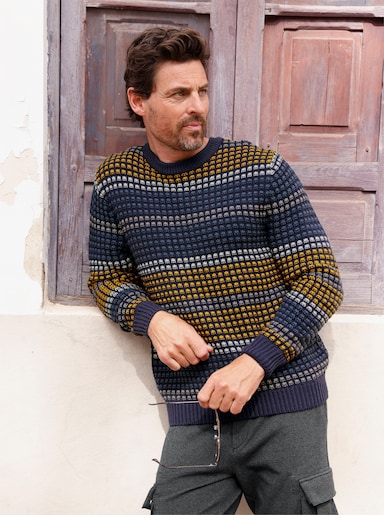 Marco Donati Jacquardpullover mit Jacquard-Strickmuster - marine-ocker-gemustert
