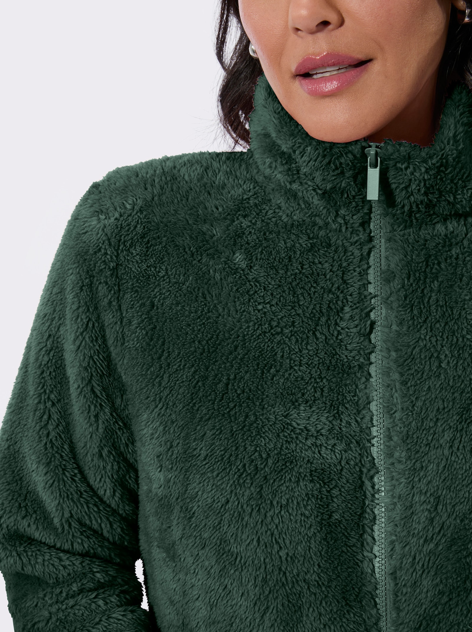 Fleecejacke in Teddy-Optik - moos