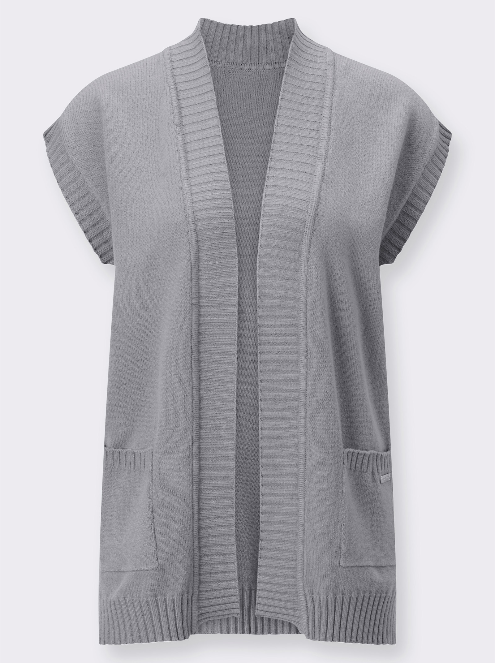 Mouwloos vest in lang model - steengrijs/gemêleerd